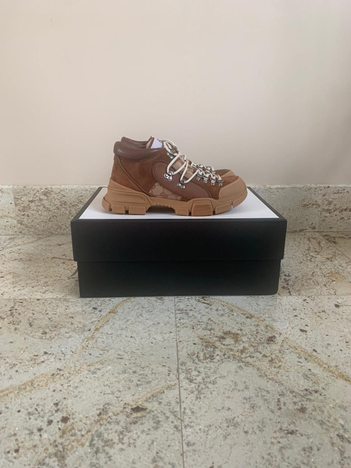image of Gucci Monogram Flashtrek Sneakers In Beige, Men's (Size 9)