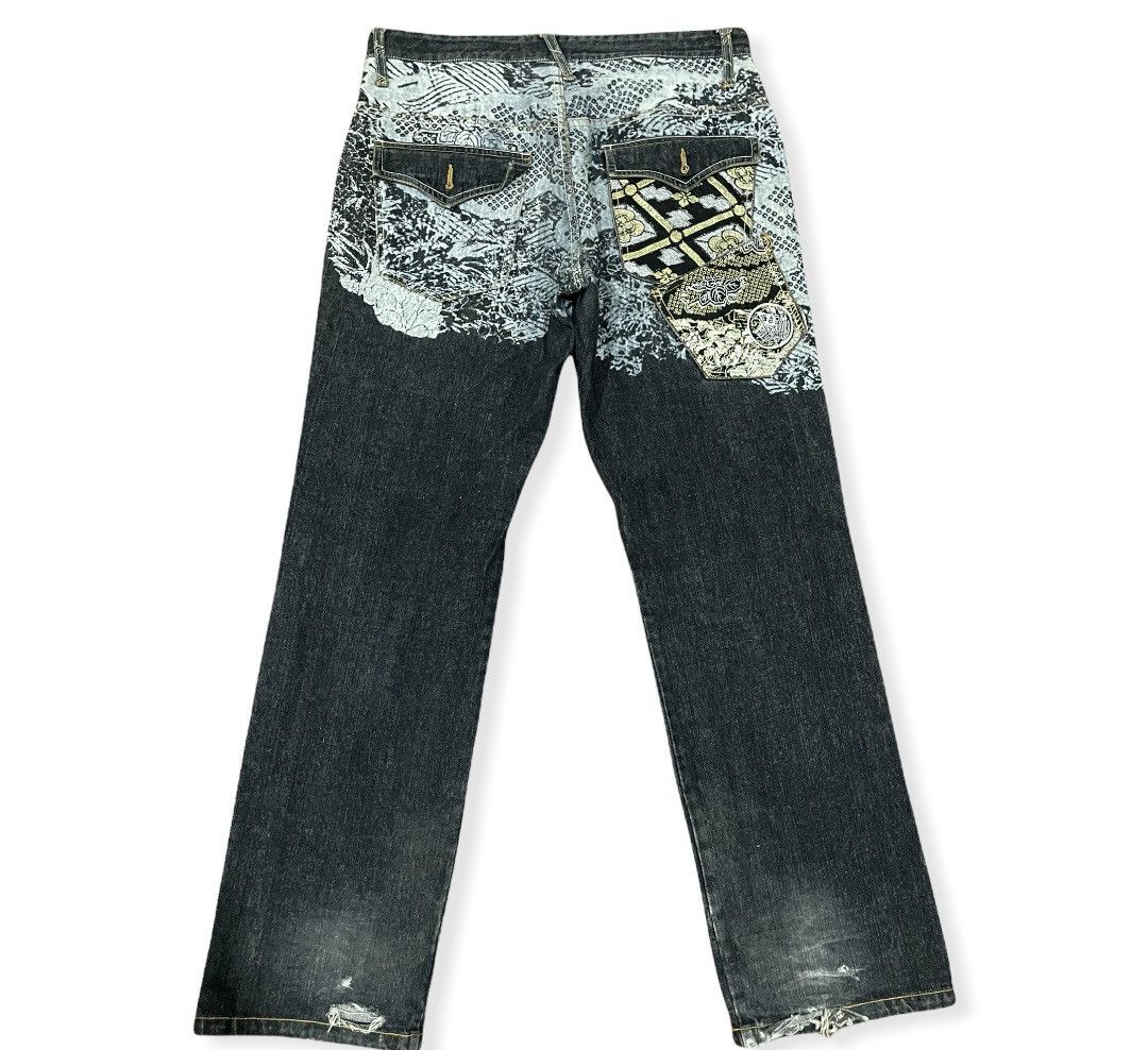 image of Vintage VTG Japanese Traditional Back Printed Embro Pocket Jeans in Black, Men's (Size 34)