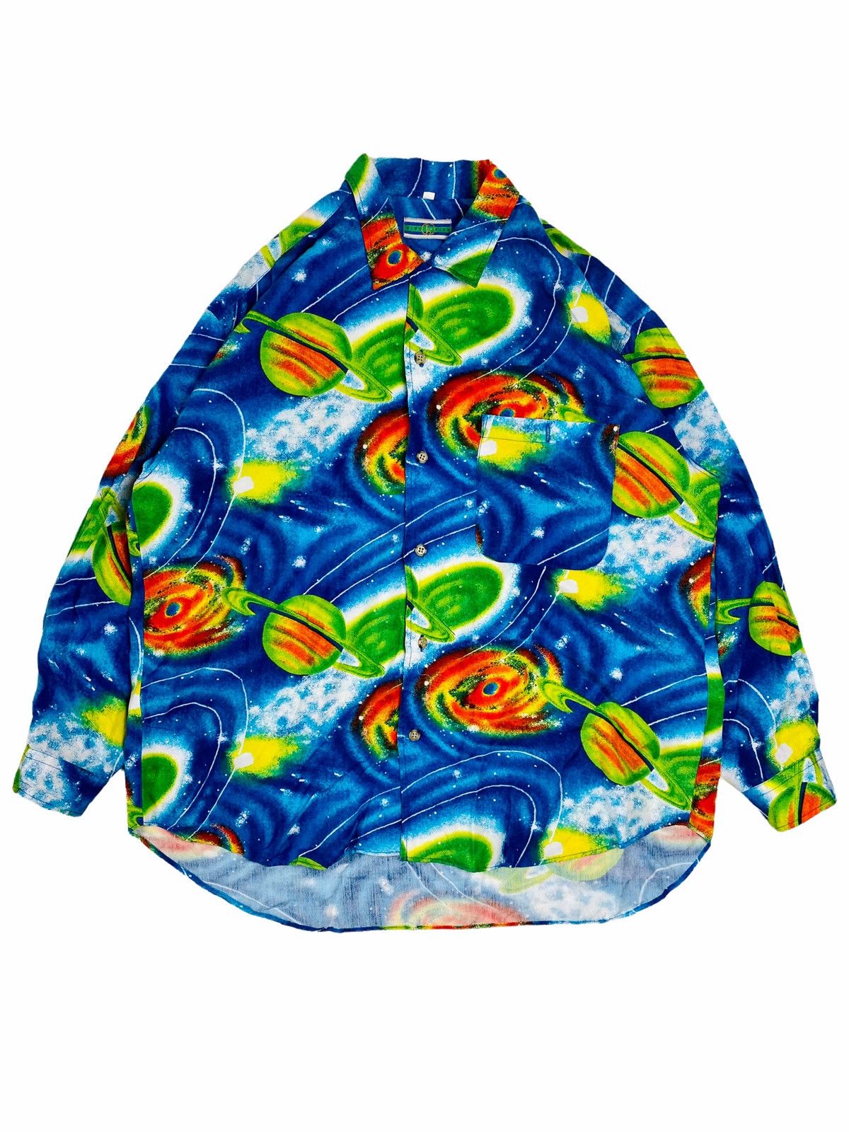 image of 20471120 x Beauty Beast 1980S T’S Division - Saturn Patterned Button Shirt in Blue (Size Large)