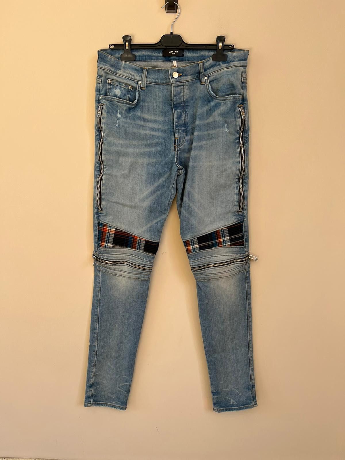 Image of Amiri Mx2 Plaid Denim In Clay Indigo, Men's (Size 36)