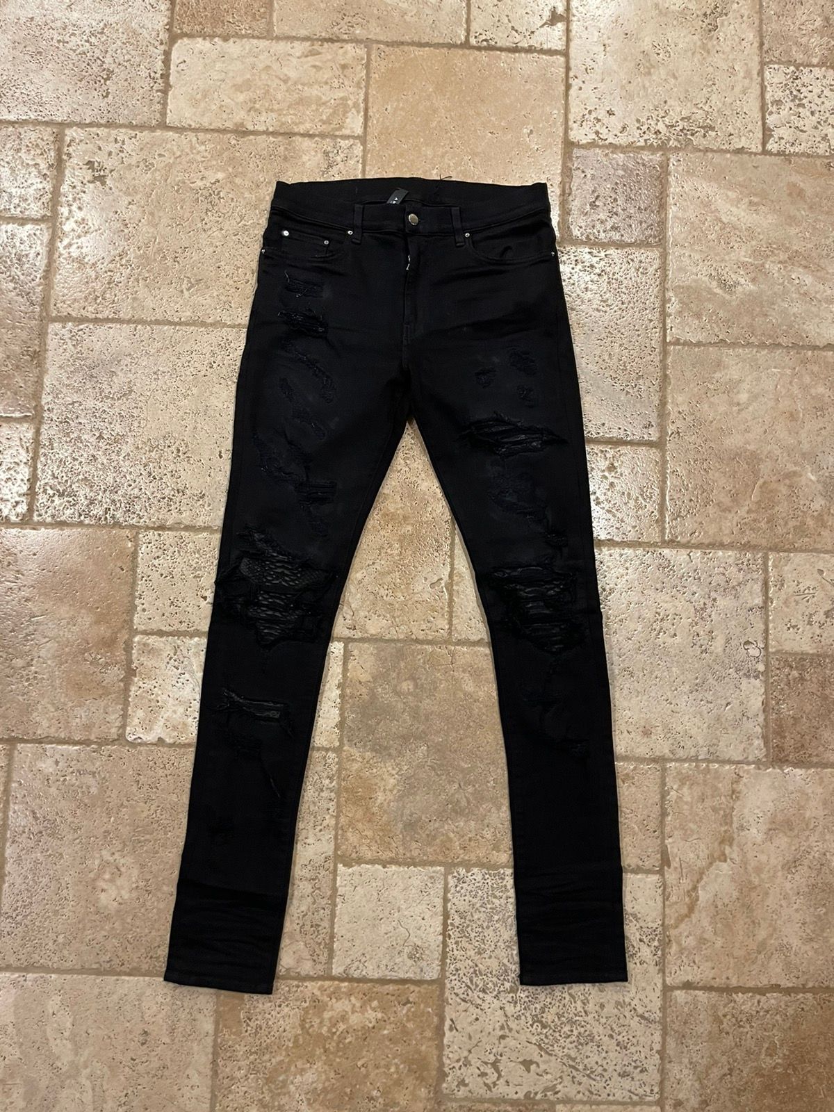 Pre-owned Amiri Mike  Aw16 Og Snakeskin Black Denim Jeans