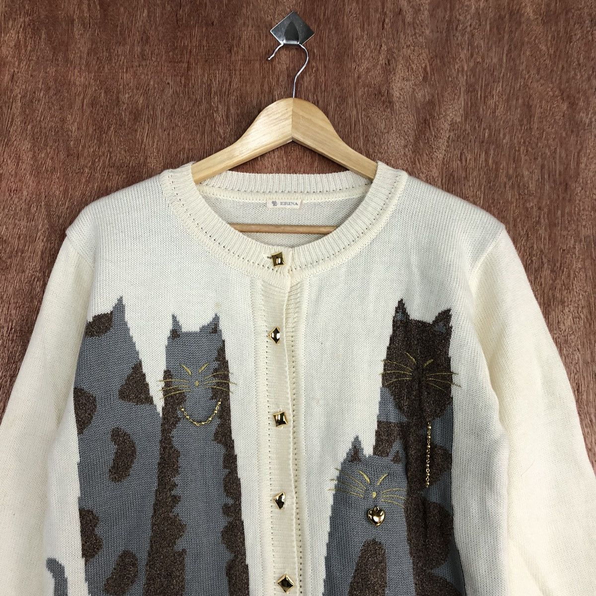 Vintage DL Erina Cream cat animal Aran Isles Knitwear #c727 Size M / US 6-8 / IT 42-44 - 2 Thumbnail