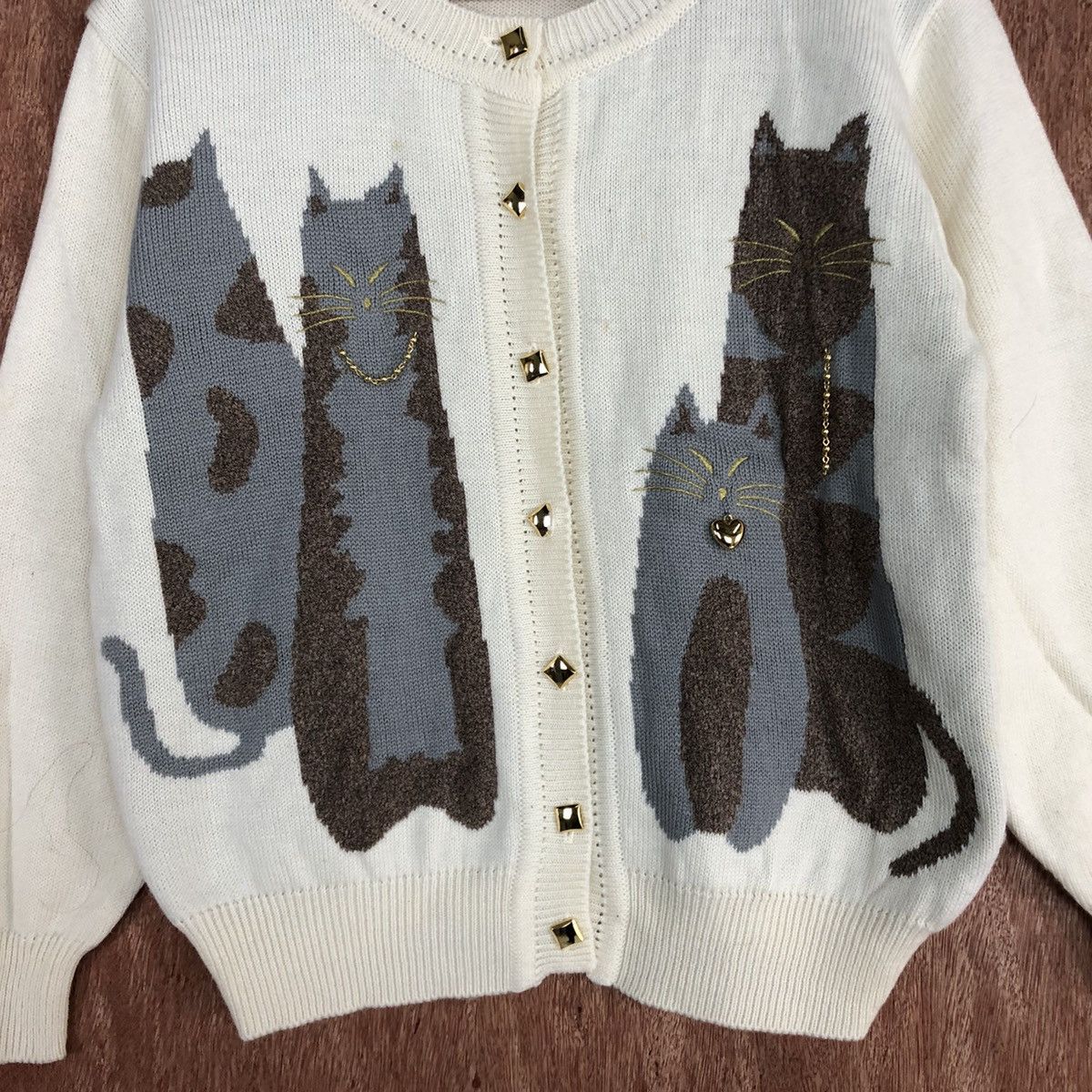 Vintage DL Erina Cream cat animal Aran Isles Knitwear #c727 Size M / US 6-8 / IT 42-44 - 8 Thumbnail