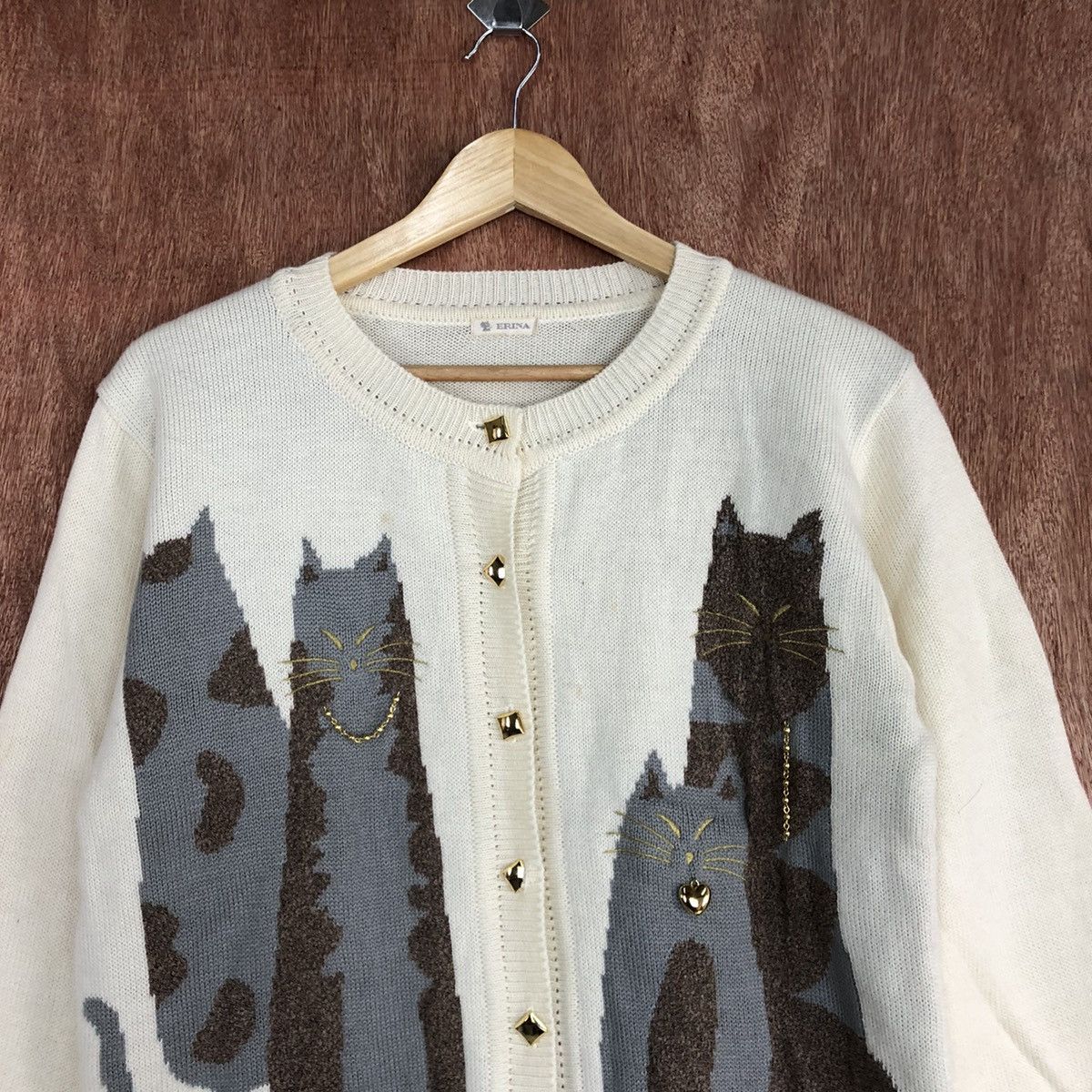 Vintage DL Erina Cream cat animal Aran Isles Knitwear #c727 Size M / US 6-8 / IT 42-44 - 9 Thumbnail