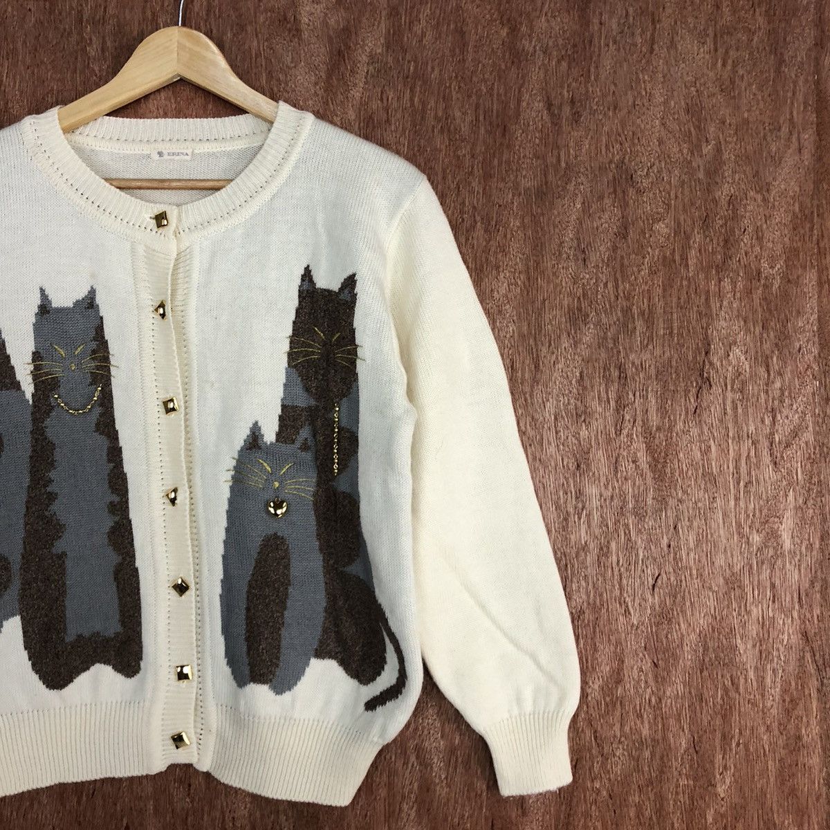 Vintage DL Erina Cream cat animal Aran Isles Knitwear #c727 Size M / US 6-8 / IT 42-44 - 5 Thumbnail
