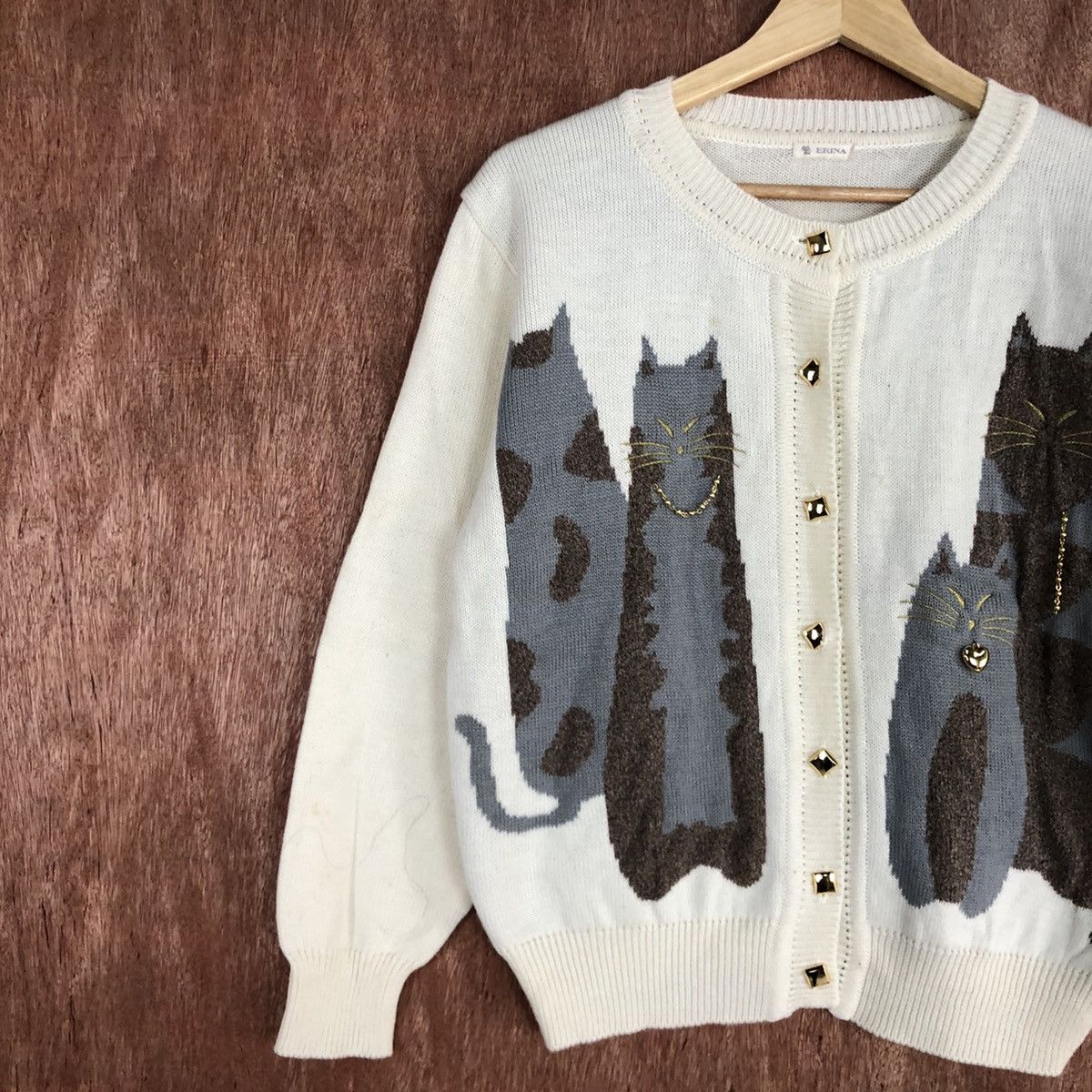 Vintage DL Erina Cream cat animal Aran Isles Knitwear #c727 Size M / US 6-8 / IT 42-44 - 7 Thumbnail