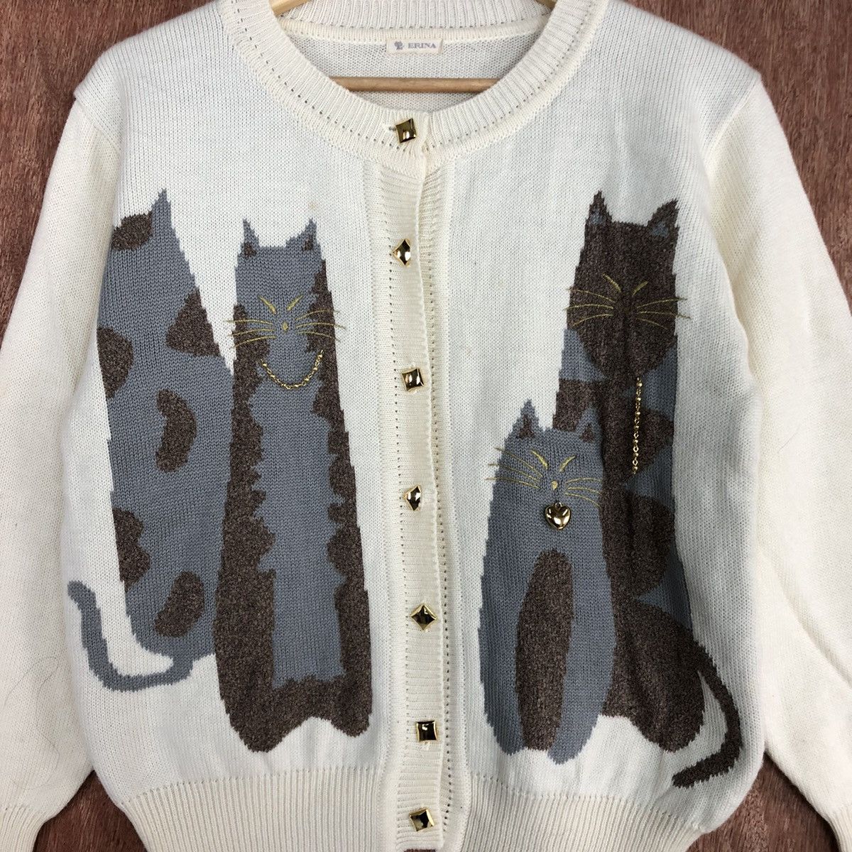 Vintage DL Erina Cream cat animal Aran Isles Knitwear #c727 Size M / US 6-8 / IT 42-44 - 10 Thumbnail