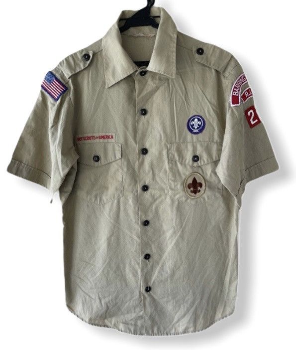 image of Vintage Boy Scout Of America Shirt Button Up Usa in Cream, Men's (Size Medium)