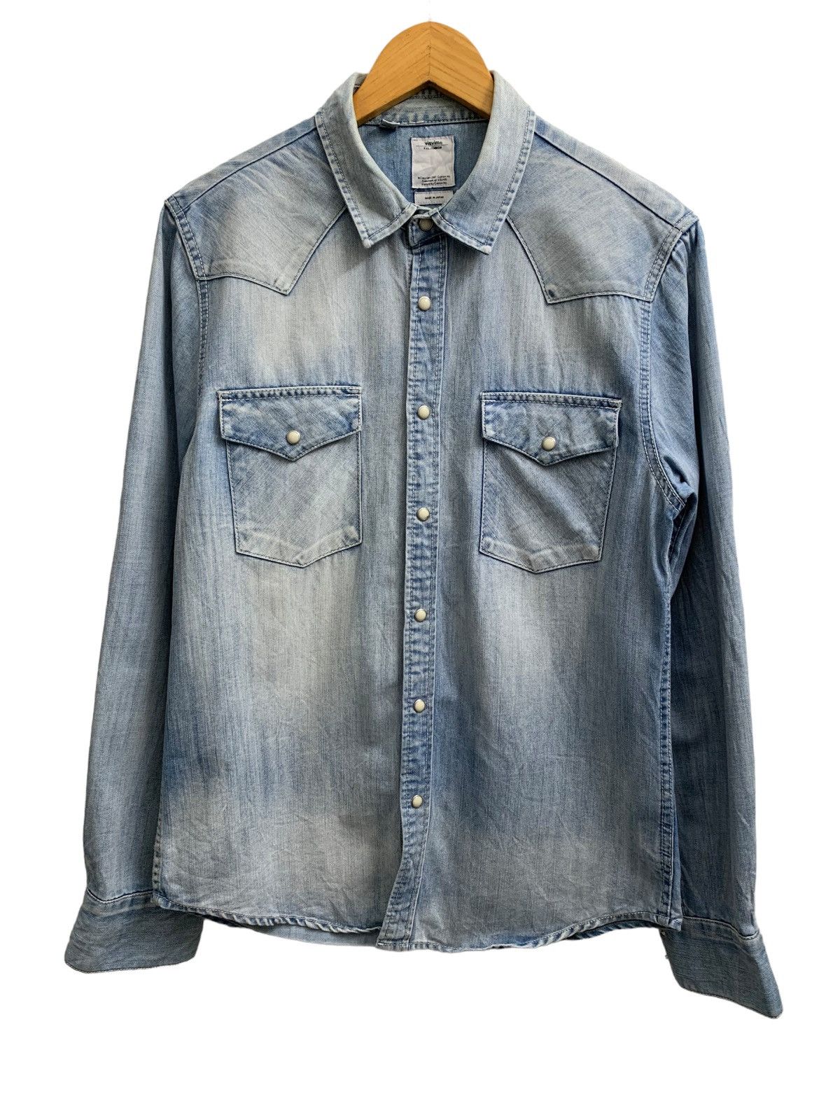 image of Visvim Denim Flannel Shirt in Blue, Men's (Size Small)