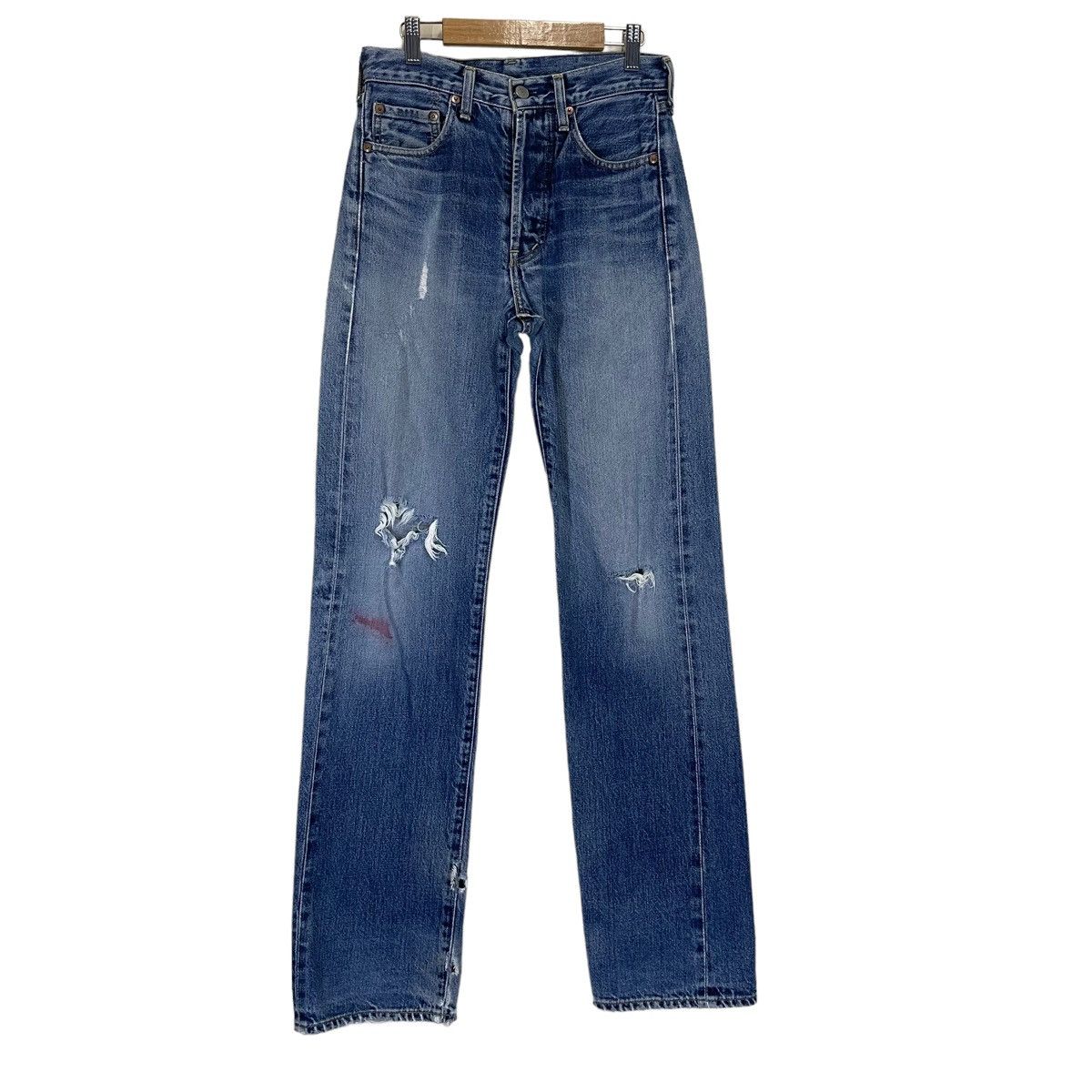 Levi's Vintage 90s Levis Big E Ripped Selvedge Jeans 26x33.5 Size US 26 / EU 42 - 2 Thumbnail