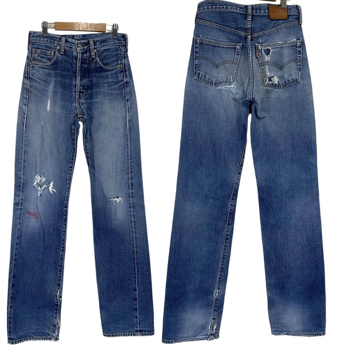 image of Vintage 90's Levis Big E Ripped Selvedge Jeans 26X33.5 in Blue, Men's