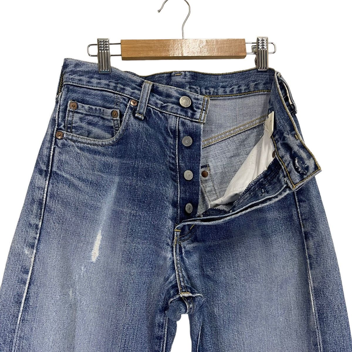 Levi's Vintage 90s Levis Big E Ripped Selvedge Jeans 26x33.5 Size US 26 / EU 42 - 4 Thumbnail