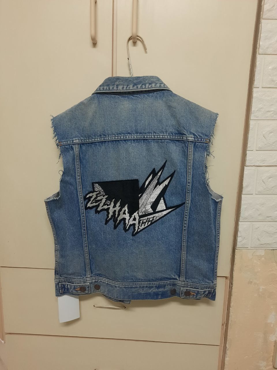 image of Celine x Hedi Slimane Ss19 Runway Christian Marclay Embroidery Denim Vest in Blue (Size Medium)