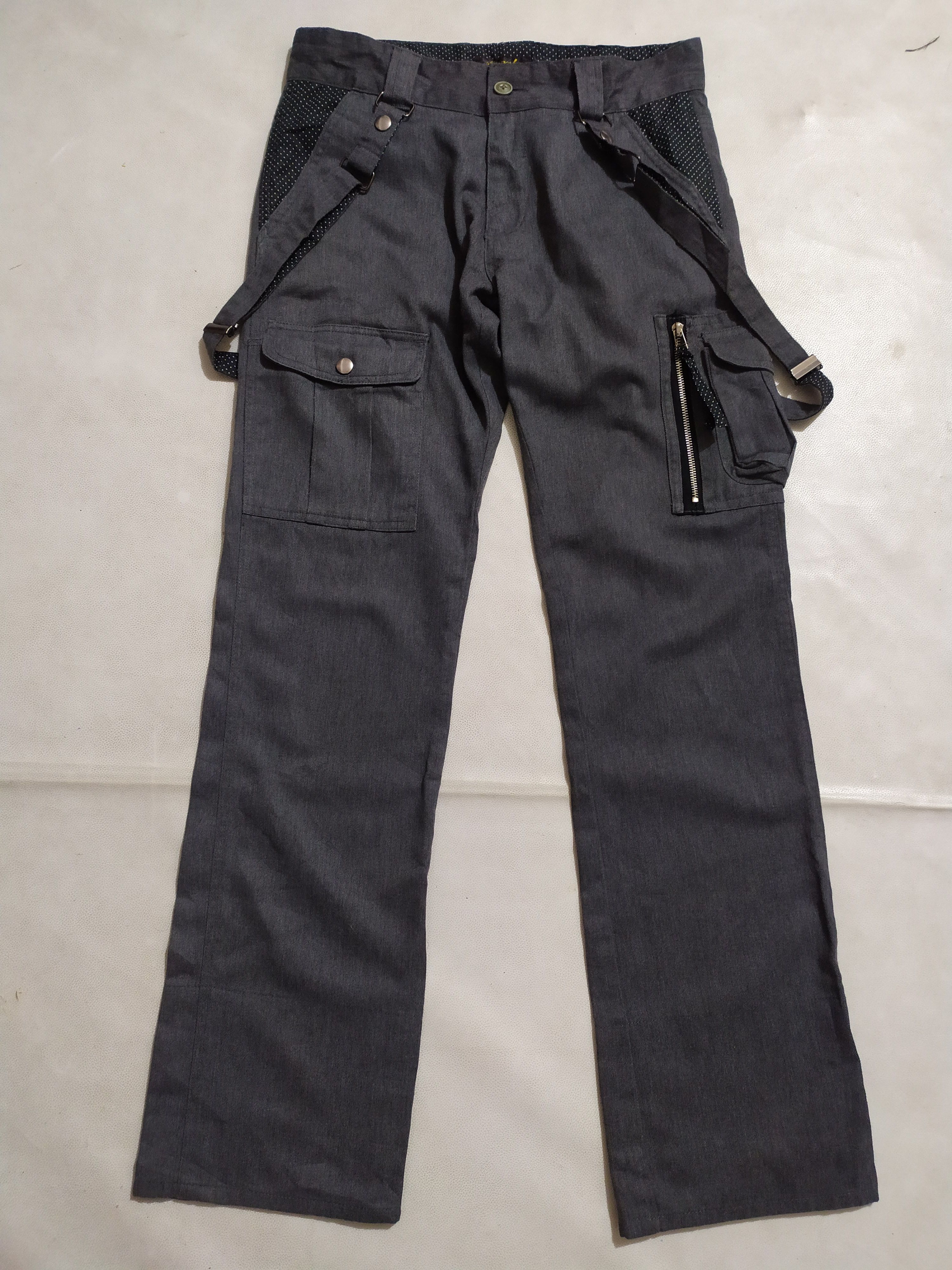 image of Spinash Japan Cargo Multipocket Pants Detachable Suspender in Grey, Men's (Size 30)
