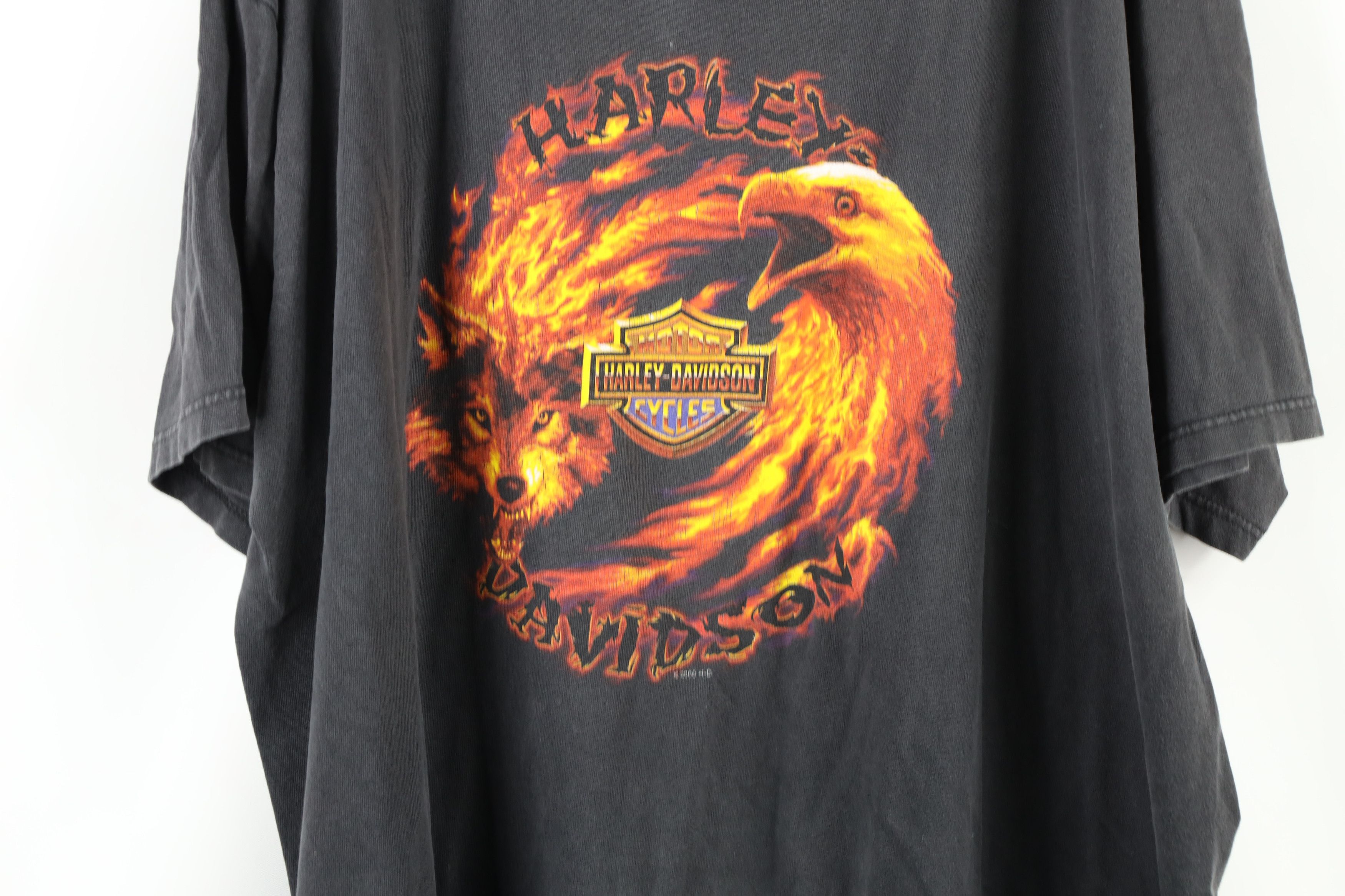 Harley Davidson × Vintage Vintage Y2K 2000 Harley Davidson Flames Eagle Wolf T-Shirt Size US XXL / EU 58 / 5 - 3 Thumbnail