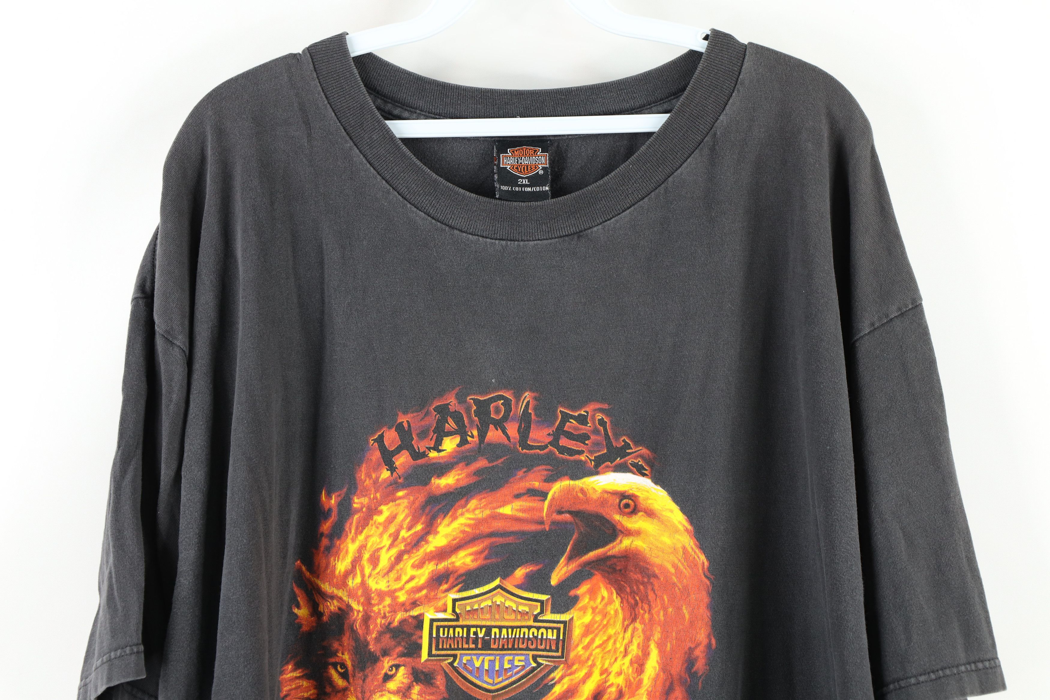 Harley Davidson × Vintage Vintage Y2K 2000 Harley Davidson Flames Eagle Wolf T-Shirt Size US XXL / EU 58 / 5 - 2 Thumbnail