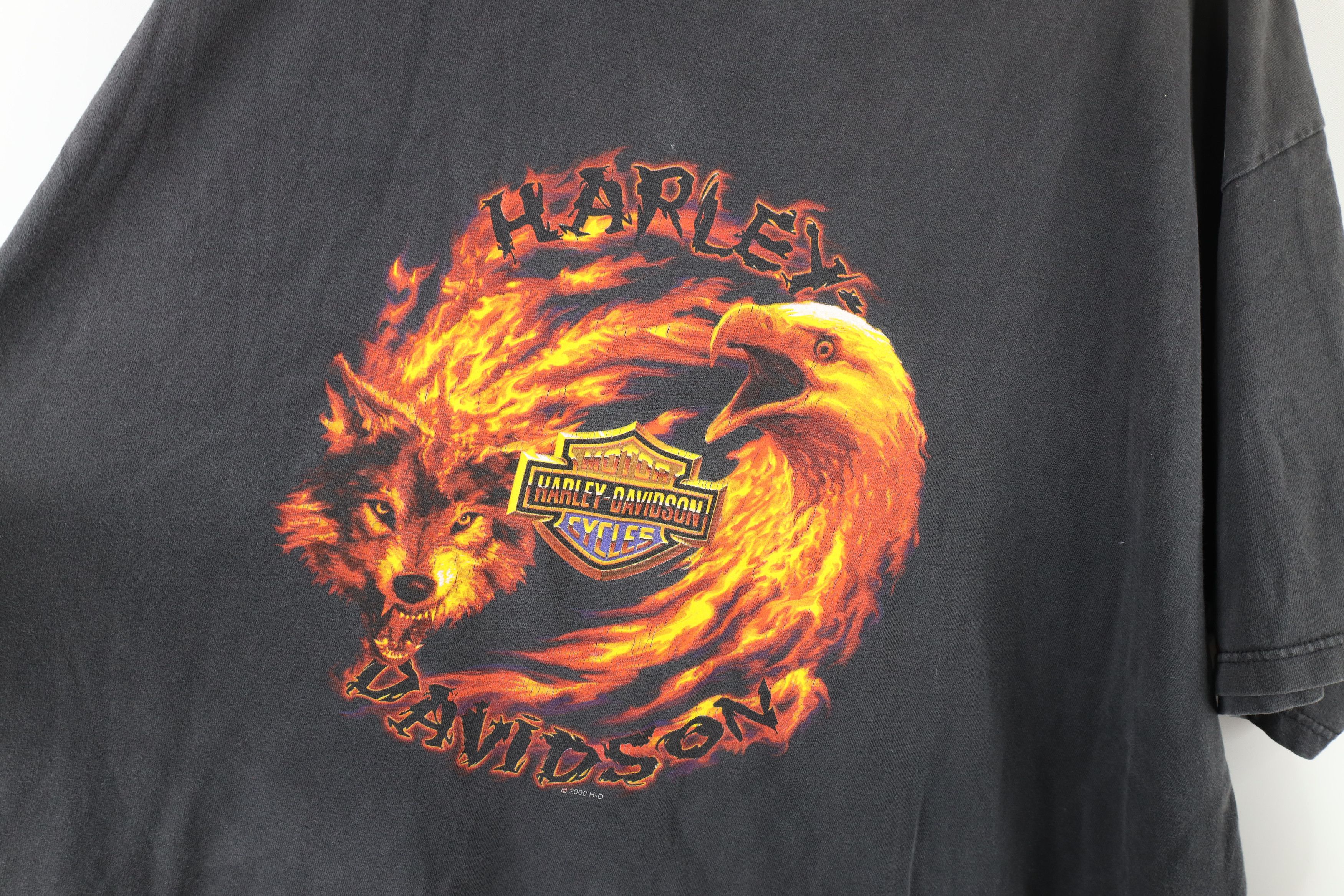 Harley Davidson × Vintage Vintage Y2K 2000 Harley Davidson Flames Eagle Wolf T-Shirt Size US XXL / EU 58 / 5 - 5 Thumbnail