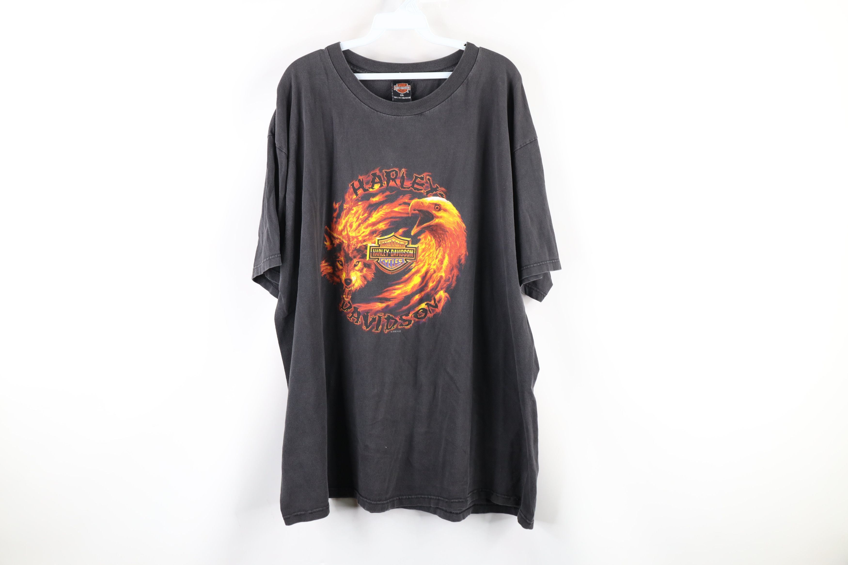Harley Davidson × Vintage Vintage Y2K 2000 Harley Davidson Flames Eagle Wolf T-Shirt Size US XXL / EU 58 / 5 - 1 Thumbnail