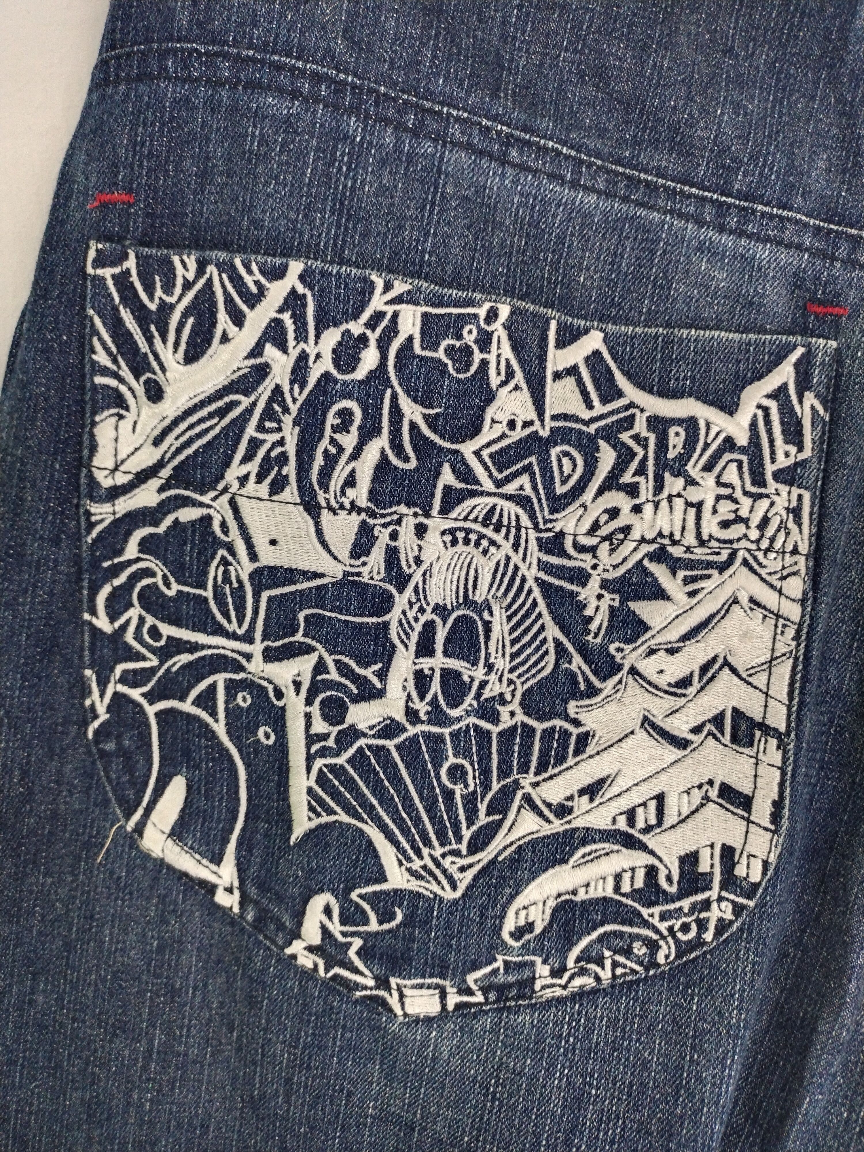 Japanese Brand VINTAGE BAGARCH EMBROIDERY POCKET JEANS Size US 35 - 11 Thumbnail