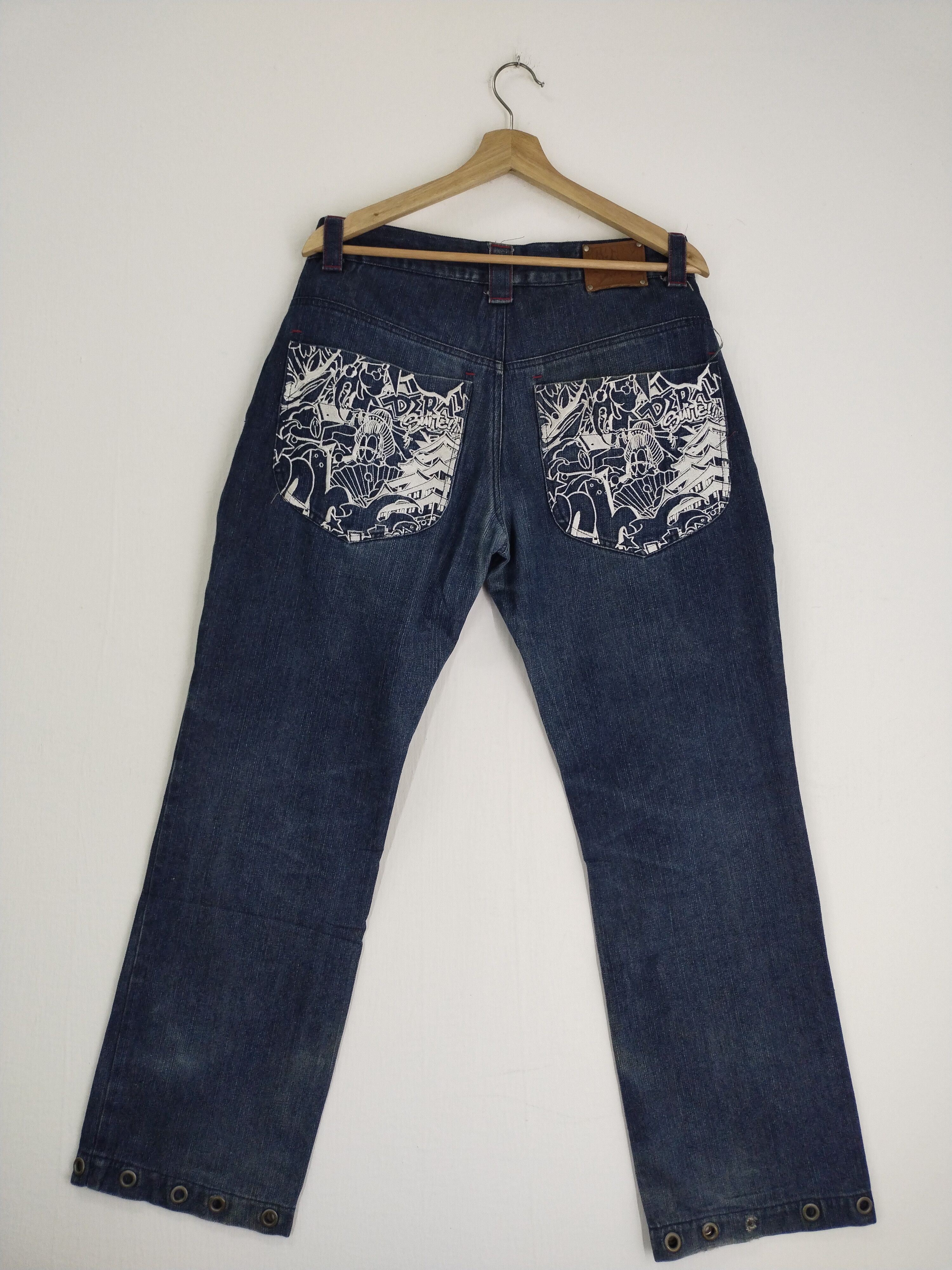 Japanese Brand VINTAGE BAGARCH EMBROIDERY POCKET JEANS Size US 35 - 10 Thumbnail