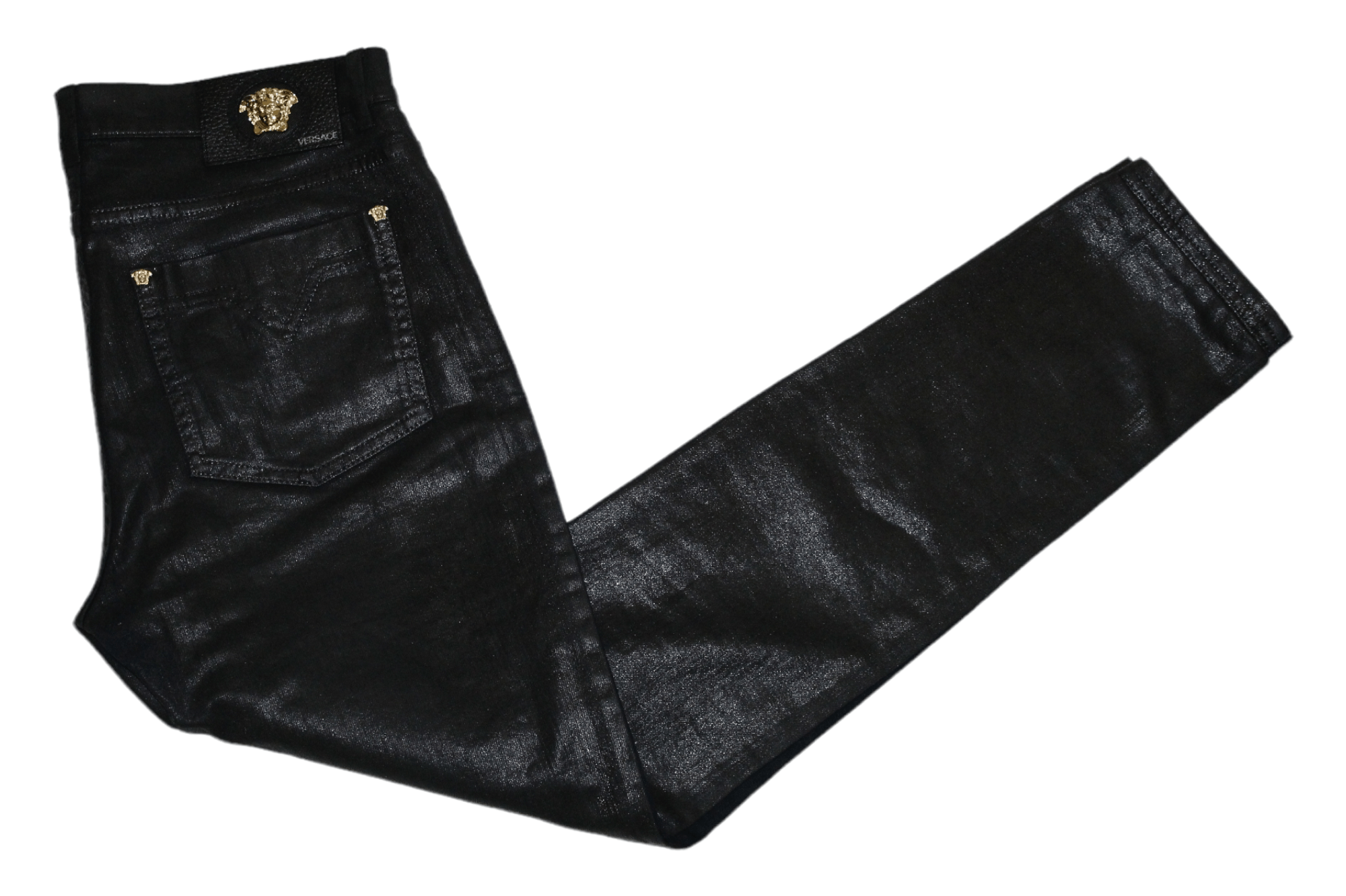 Gianni Versace Luxury Gloss Coated Black Skinny Jeans