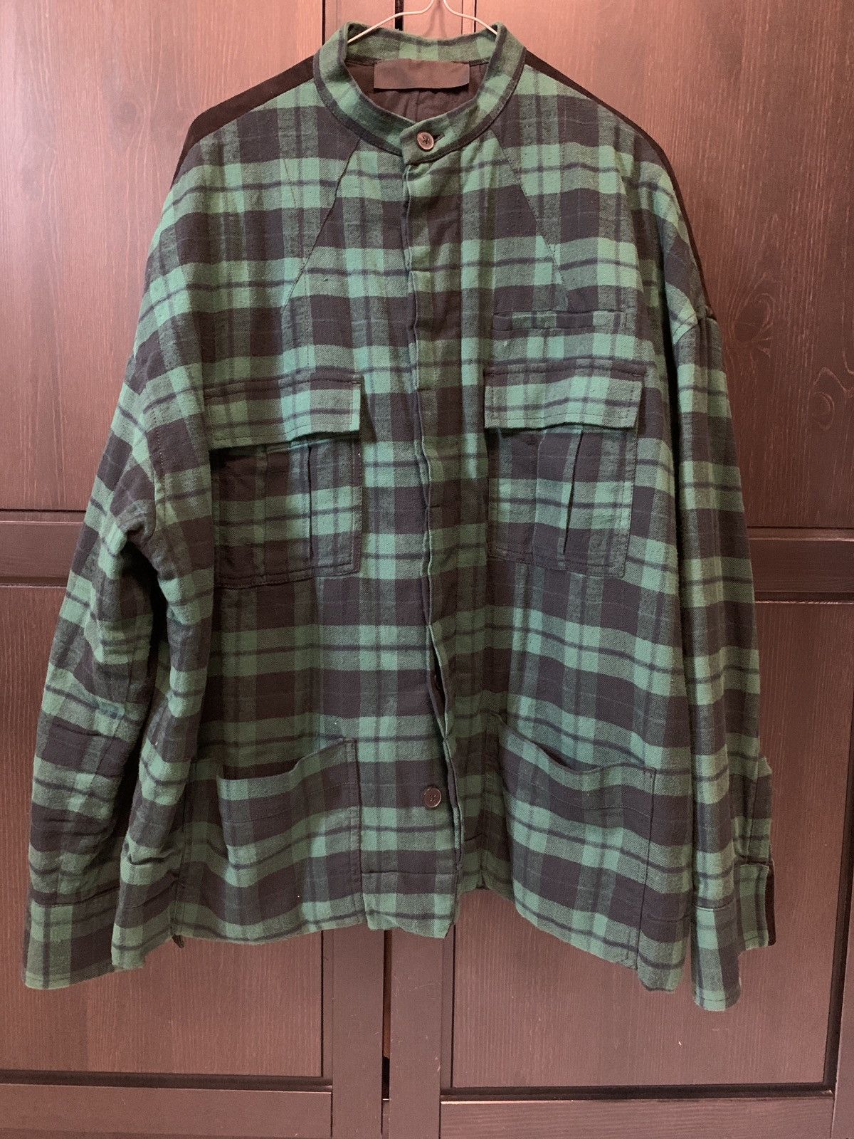image of Haider Ackermann Padded Check Shirt in Black Green, Men's (Size Medium)