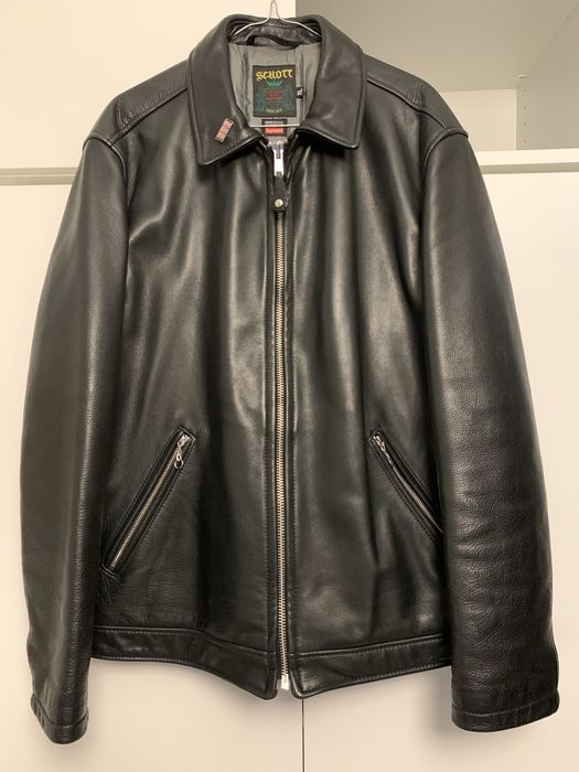 Supreme Leather jacket SCHOTT x SUPREME with brooch | Grailed