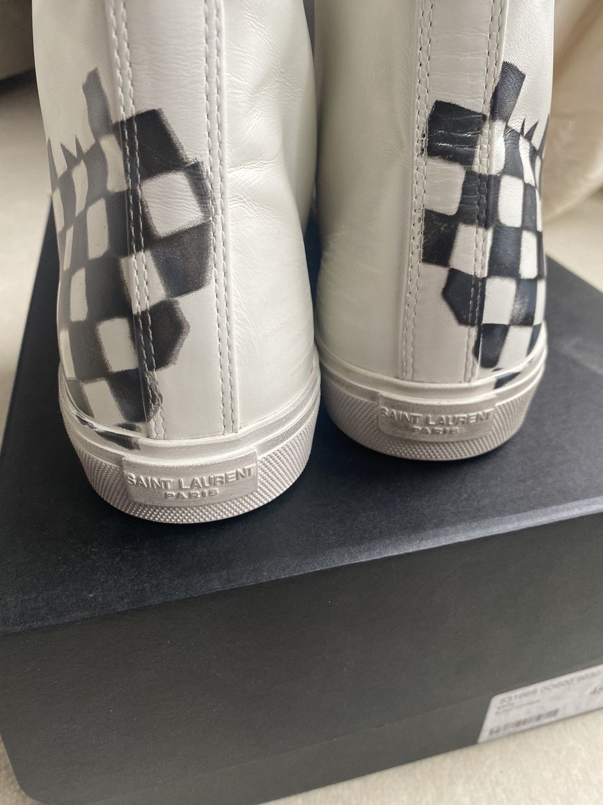 Saint Laurent Paris Saint Laurent checker checkered hi top sneakers BNIB $725 🤑🤑 Size US 12 / EU 45 - 4 Thumbnail