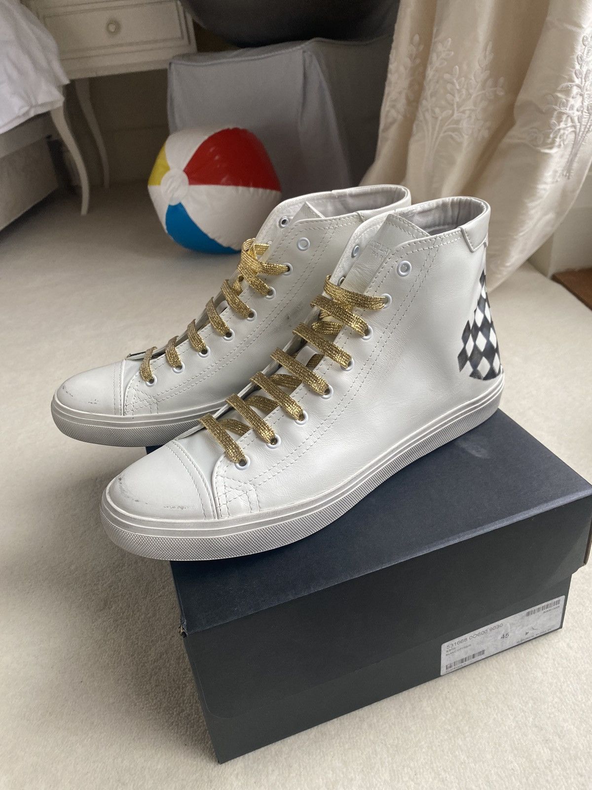 Saint Laurent Paris Saint Laurent checker checkered hi top sneakers BNIB $725 🤑🤑 Size US 12 / EU 45 - 6 Thumbnail