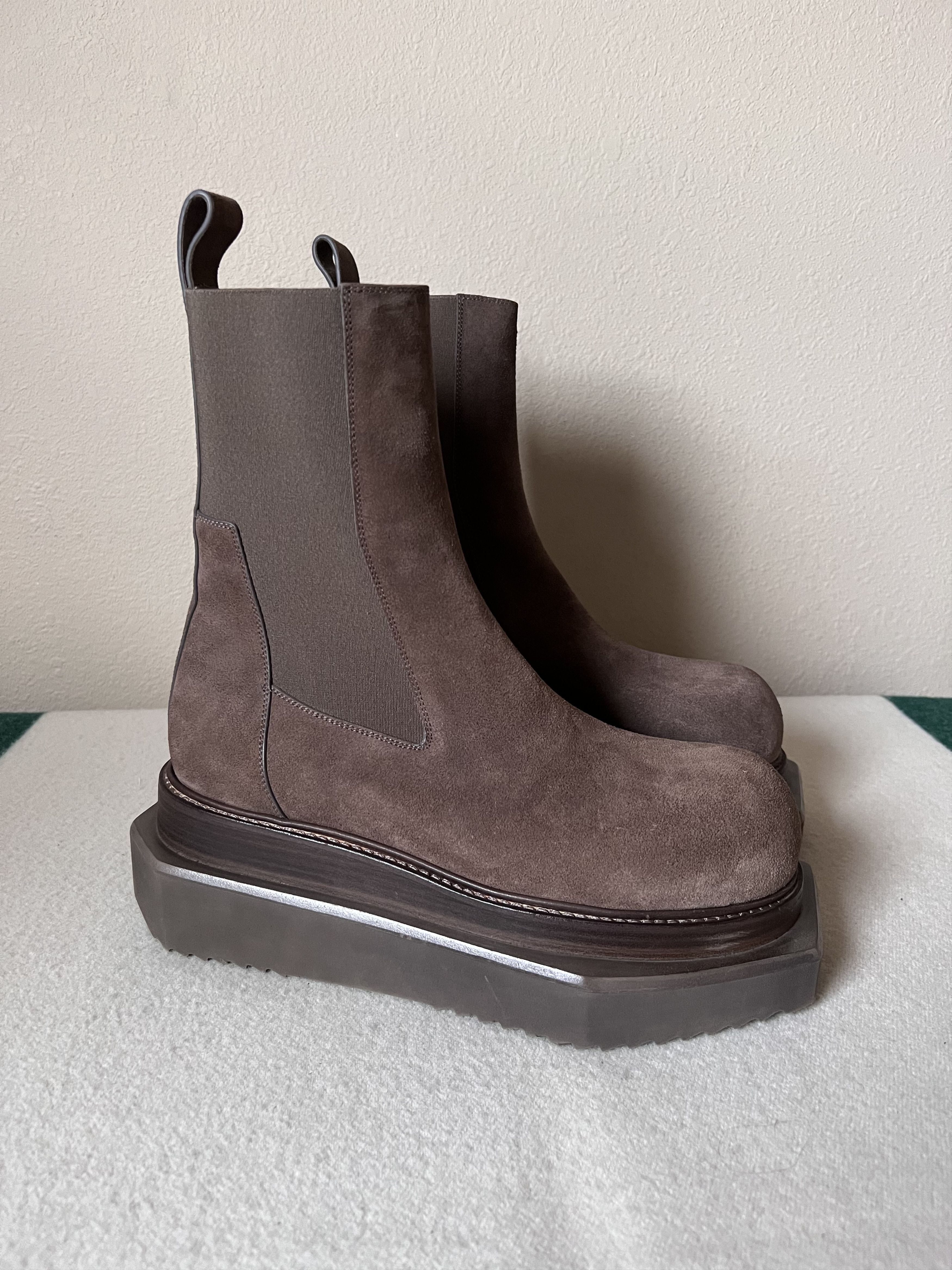 image of Rick Owens Suede Beatle Turbo Cyclops Boots In Dust, Men's (Size 8)