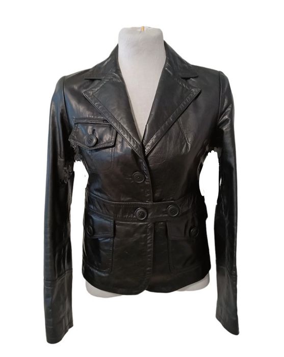 Prada Black Leather Buttoned Belt Imitation Women Biker Jacket | Grailed