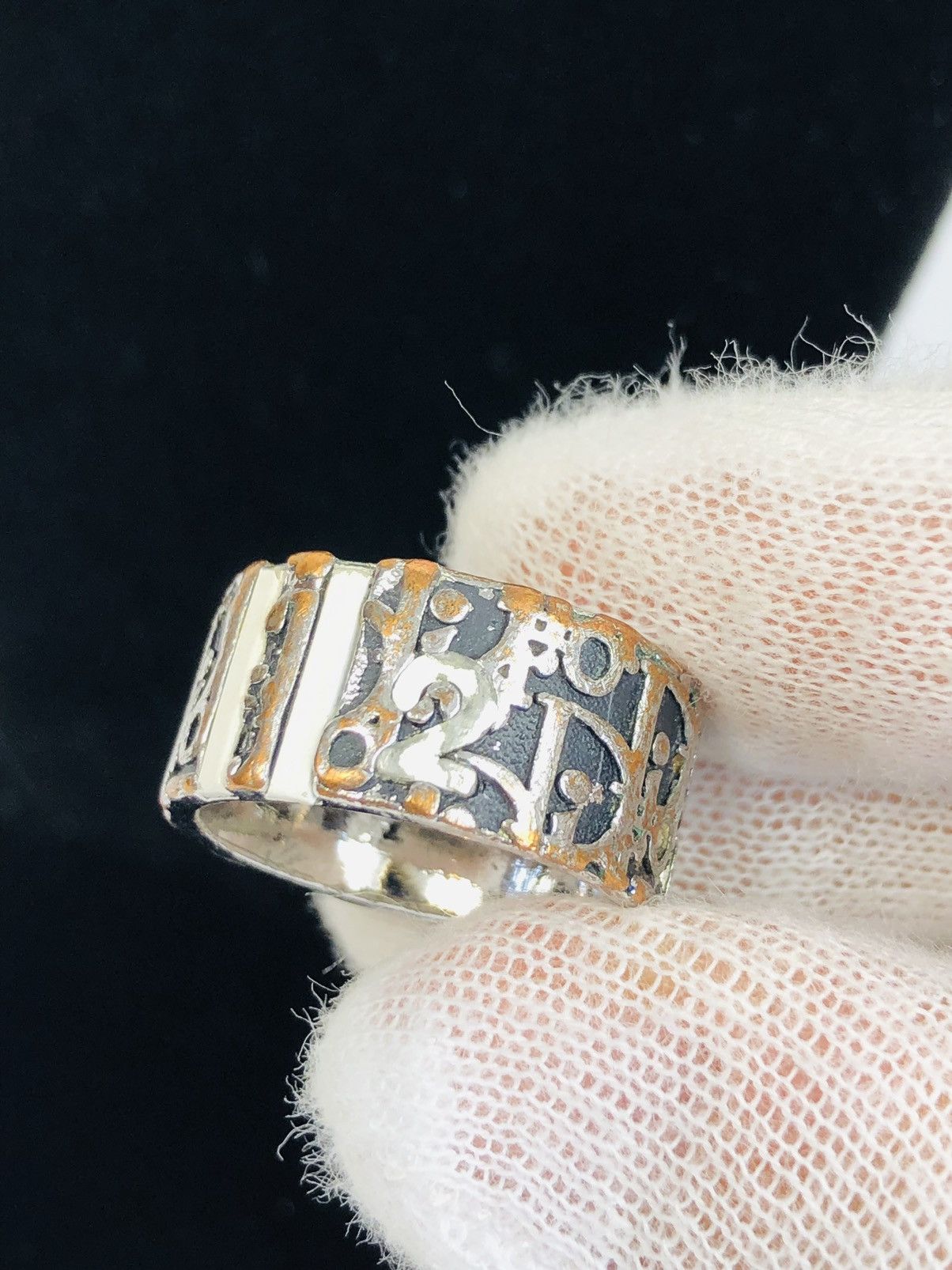 Crazy Vintage Dior Trotter Monogram 2 Oblique Silver Ring