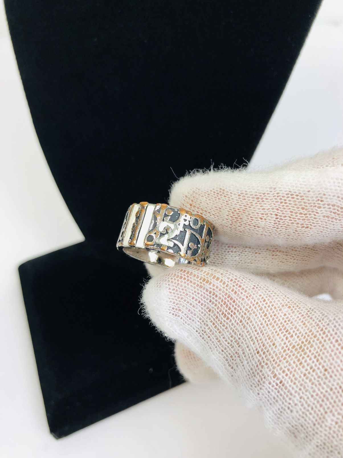 Crazy Vintage Dior Trotter Monogram 2 Oblique Silver Ring
