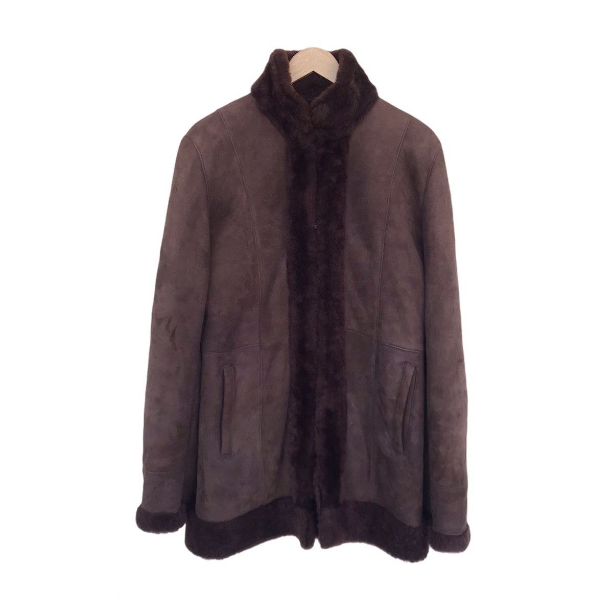 image of Teodem Linea Pelle Suede Leather Jacket Shearling Linen in Brown, Men's (Size Small)