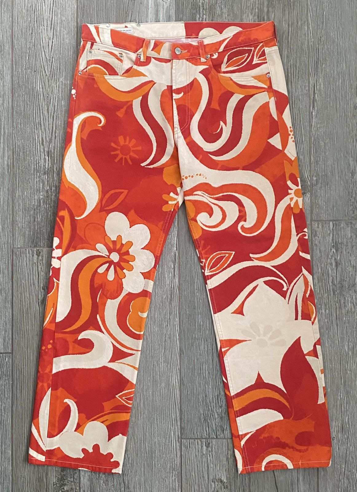 image of Ss2014 Dries Van Noten Orange Painted Patterned Casual Pants, Men's (Size 34)