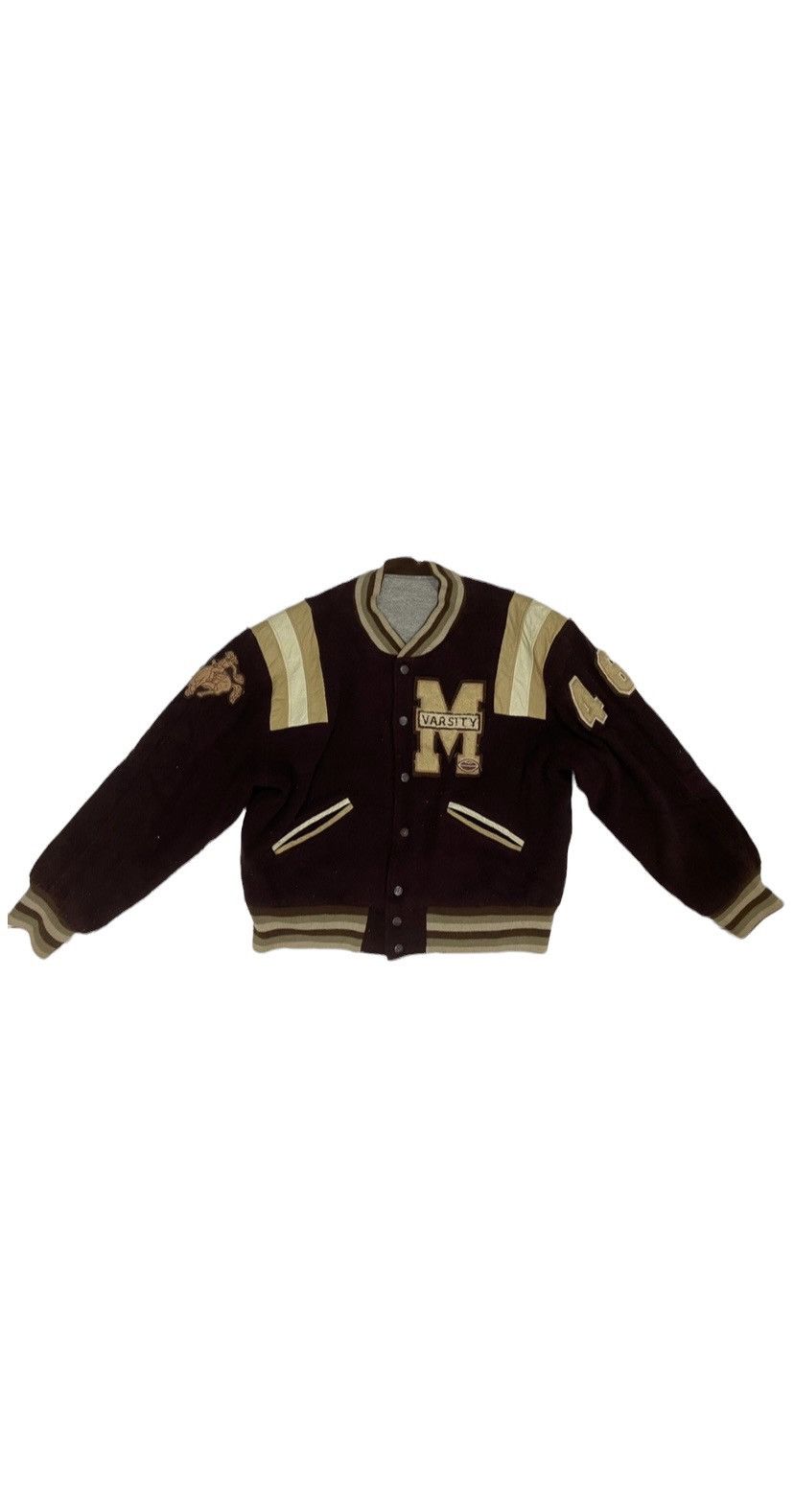 image of American College x Vintage"m" Letterman Varsity Jacket in Burgandy, Men's (Size Medium)