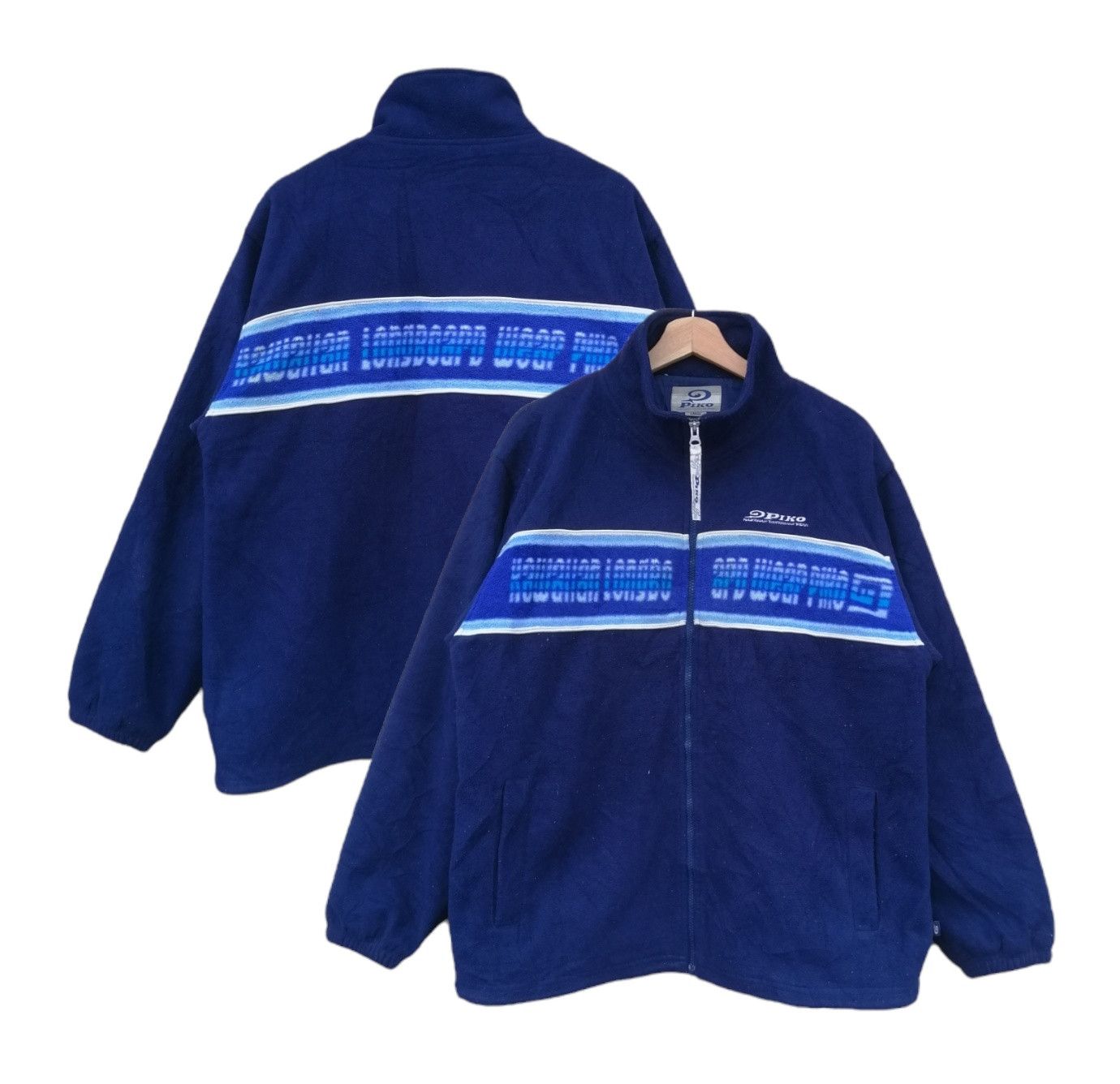 image of Outdoor Style Go Out x Vintage Deleted Today Hawaiian Longboard Wear Fleece Jacket in Blue (Size Me