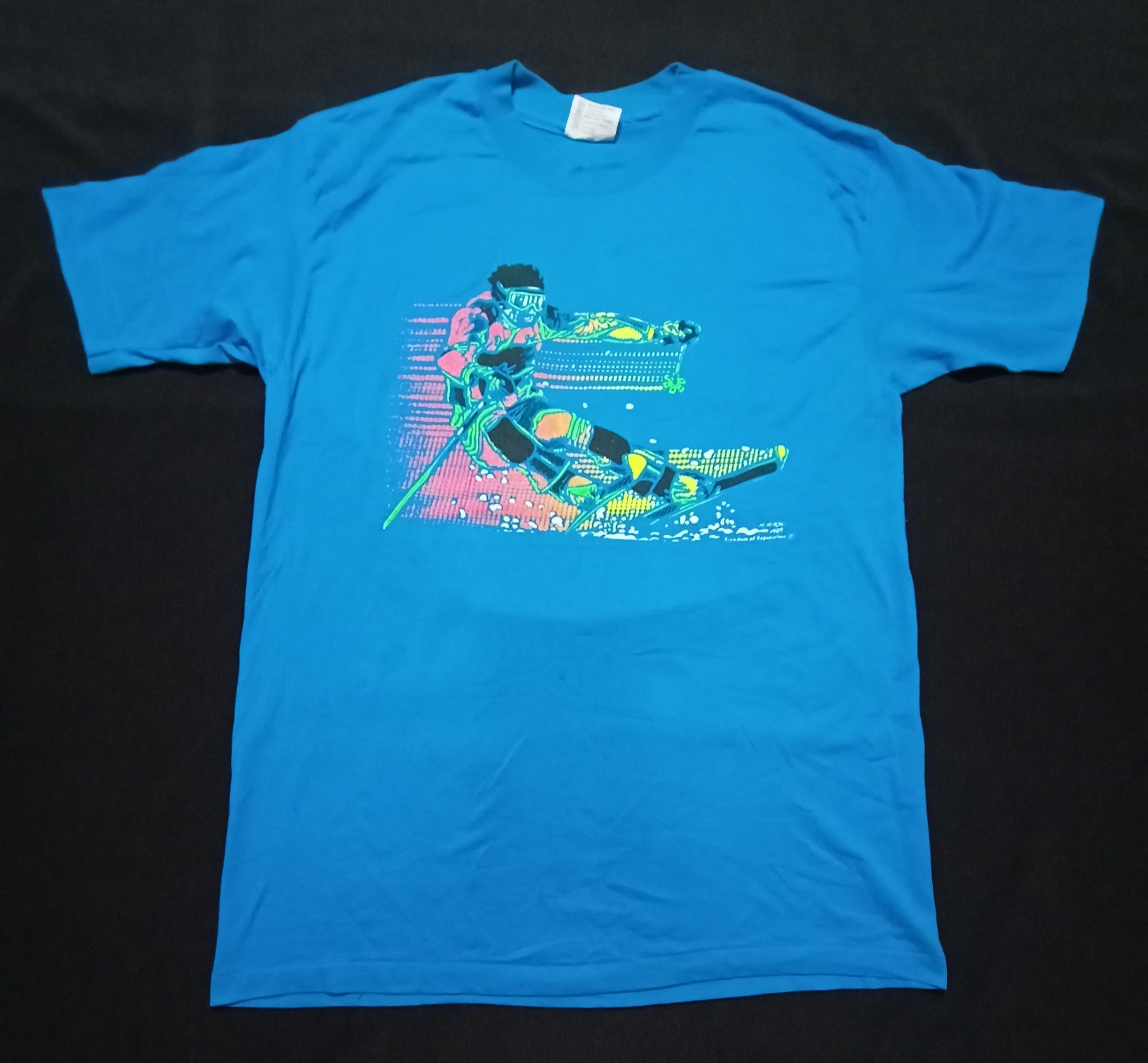 image of Hanes x Ski Vintage 80's 50/50 Fifty-Fifty M. Mirski Ski Graphic Tee in Blue, Men's (Size Medium)