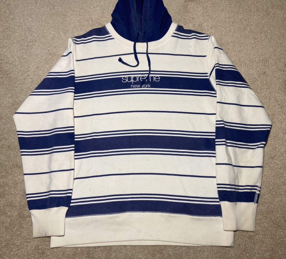 Supreme striped hooded crewneck sale