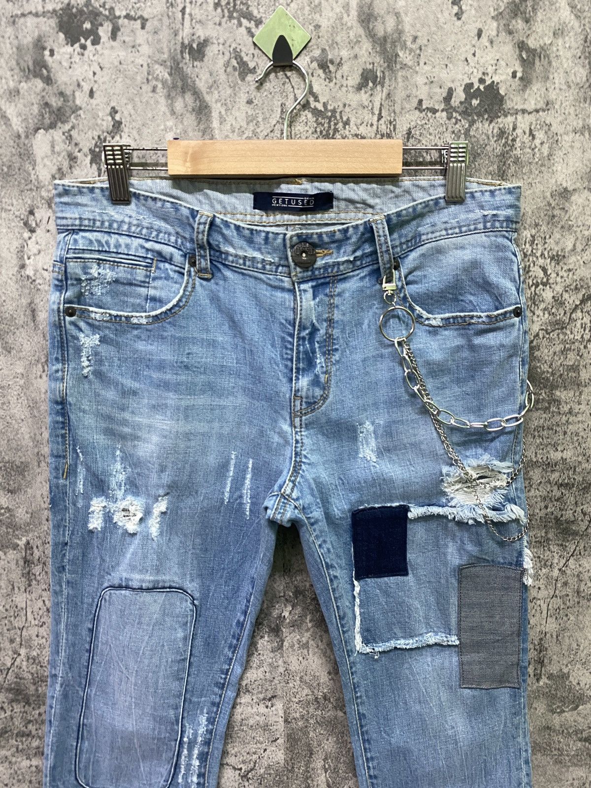 Designer GET USED Distressed Patchwork Skinny Kapital Style Denim Size US 32 / EU 48 - 3 Thumbnail