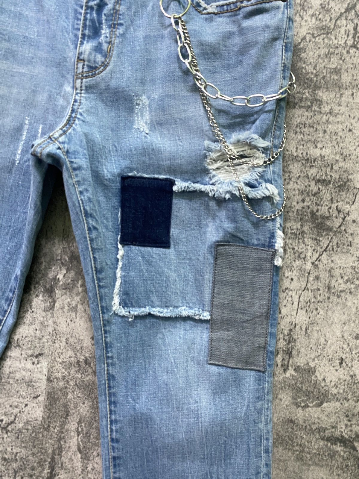 Designer GET USED Distressed Patchwork Skinny Kapital Style Denim Size US 32 / EU 48 - 8 Thumbnail