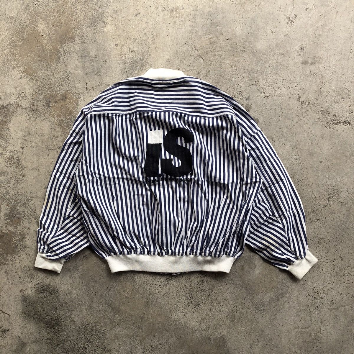 ISSEY MIYAKE Navy White Stripe Bomber Jacket