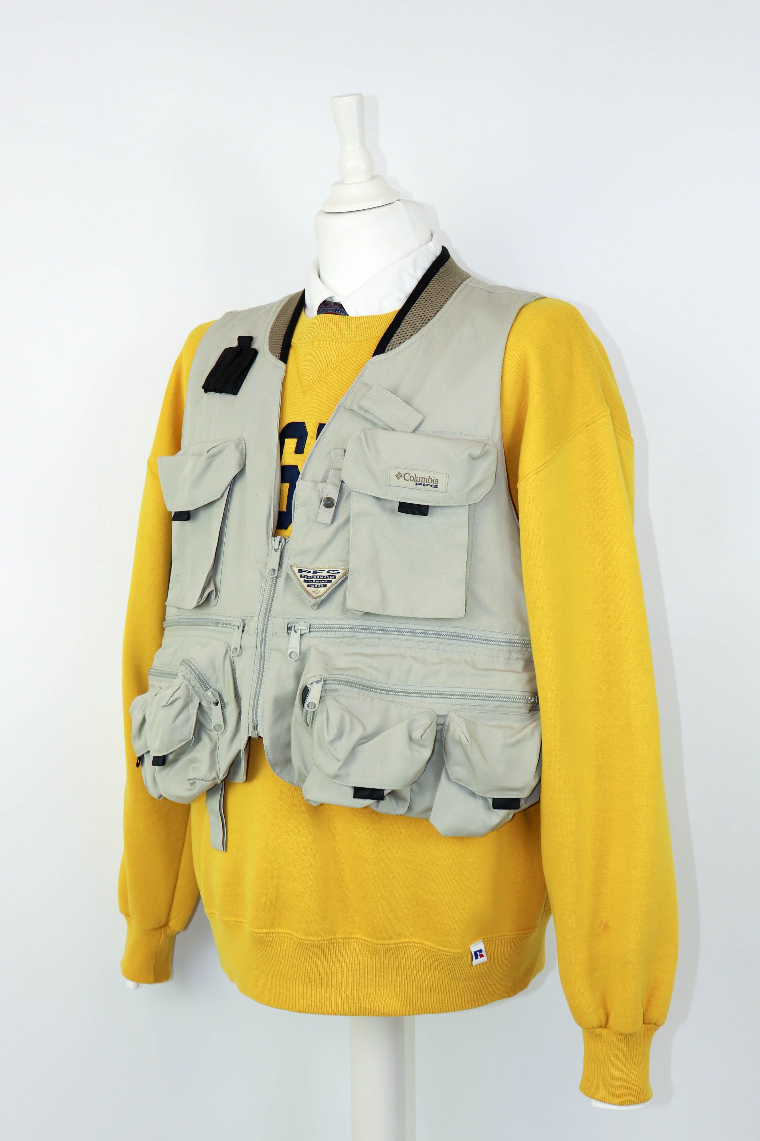 Gilet de pêche homme sans manches - Jaune - Respirant - Multi-Poches
