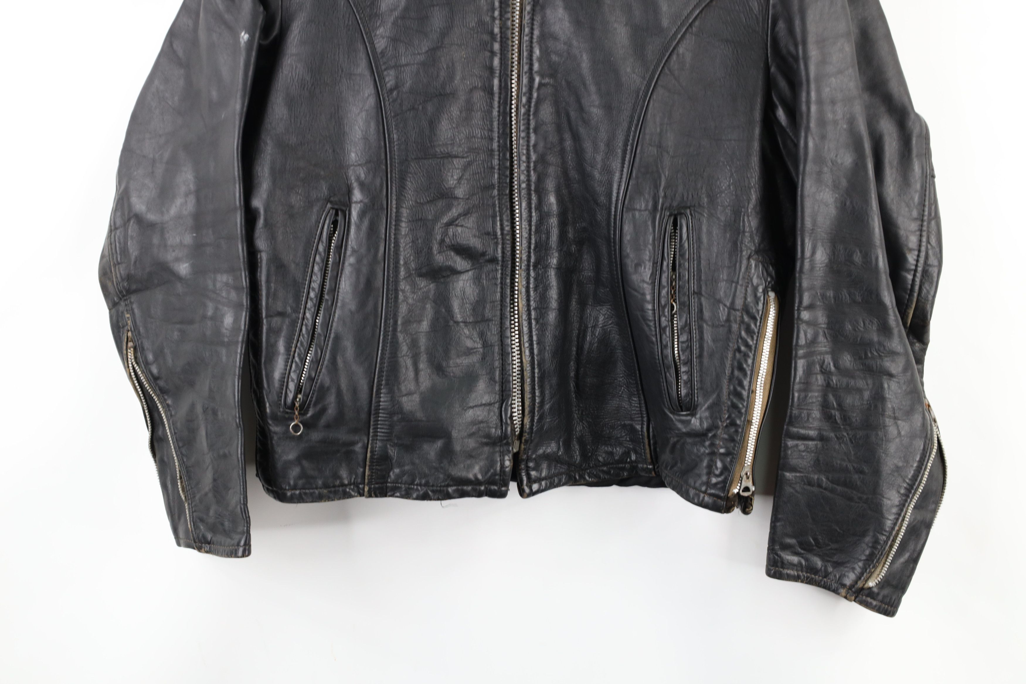 Vintage Vintage 70s Leather Cafe Racer Motorcycle Jacket Black USA Size US L / EU 52-54 / 3 - 3 Thumbnail