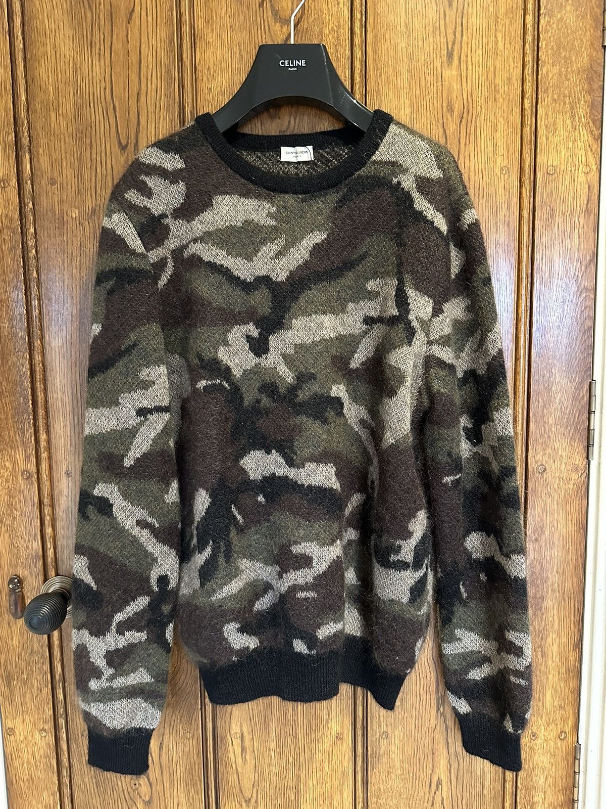image of Saint Laurent Paris Fw14 Grail Saint Laurent Camouflage Camo Mohair Sweater Hedi, Men's (Size XL)