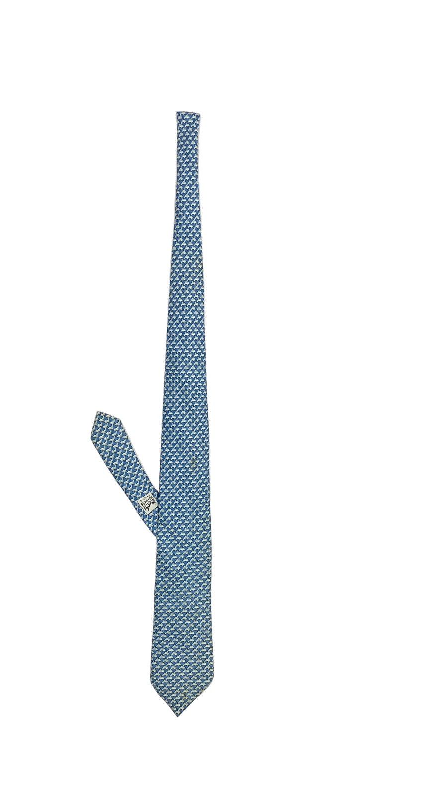 Hermes Rare‼️ Hermes Paris Dolphin Fullprint Silk Neck Tie France Size ONE SIZE - 2 Thumbnail