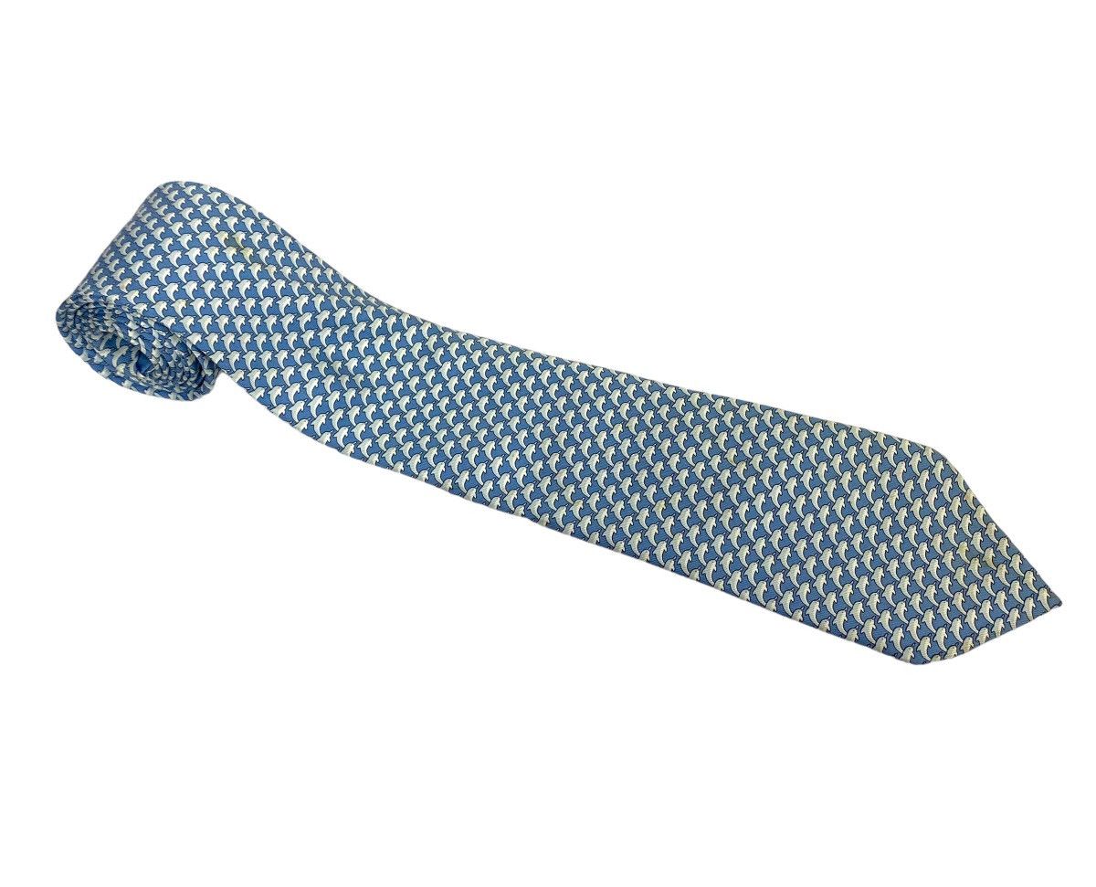 Hermes Rare‼️ Hermes Paris Dolphin Fullprint Silk Neck Tie France Size ONE SIZE - 1 Thumbnail