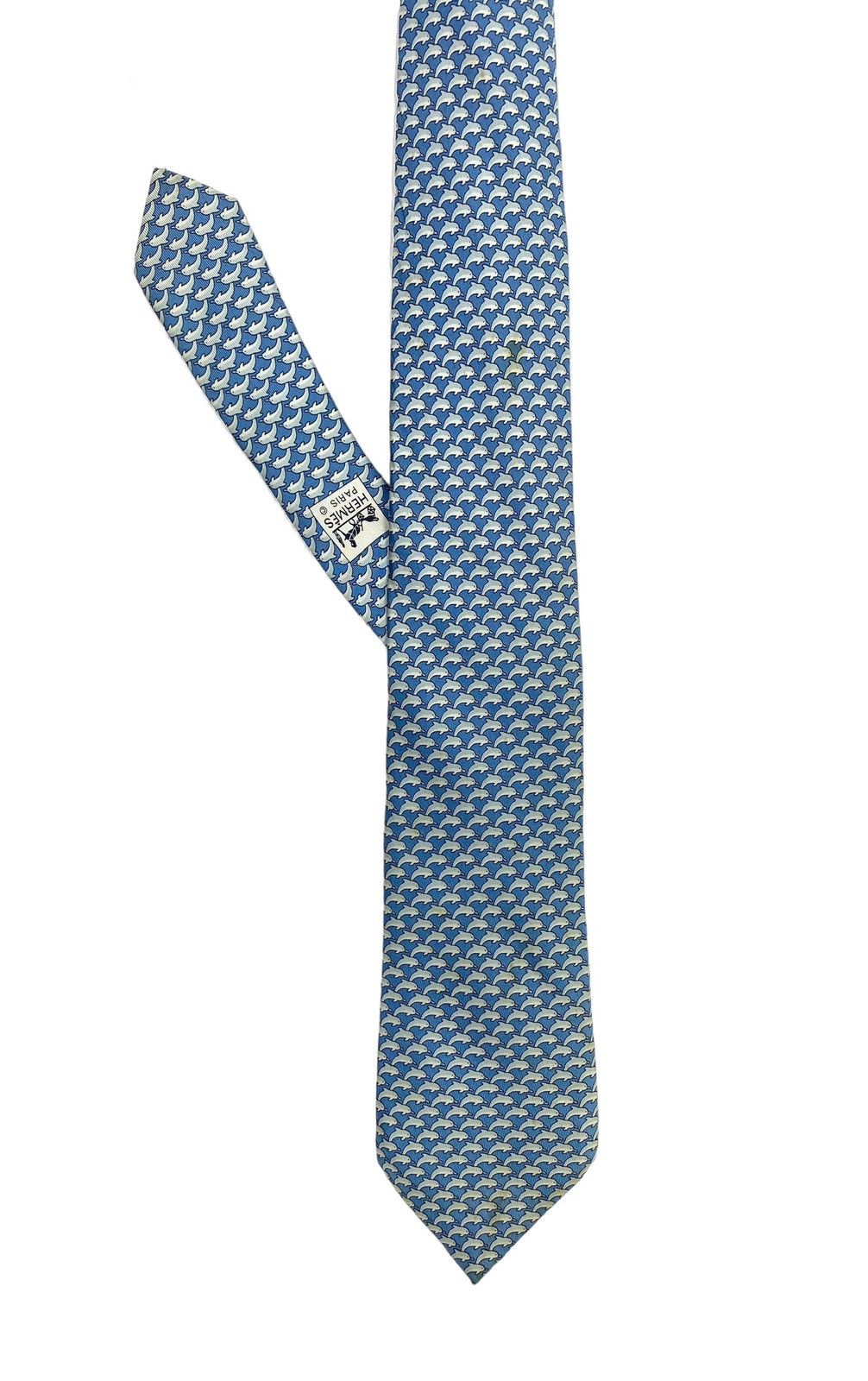 Hermes Rare‼️ Hermes Paris Dolphin Fullprint Silk Neck Tie France Size ONE SIZE - 3 Thumbnail