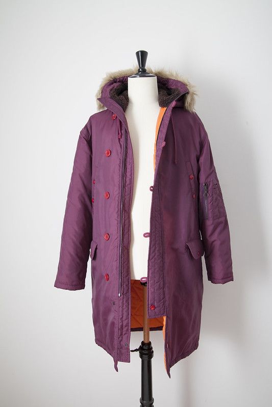 image of Raf Simons Aw04 Burgundy Waves Parka, Men's (Size Small)