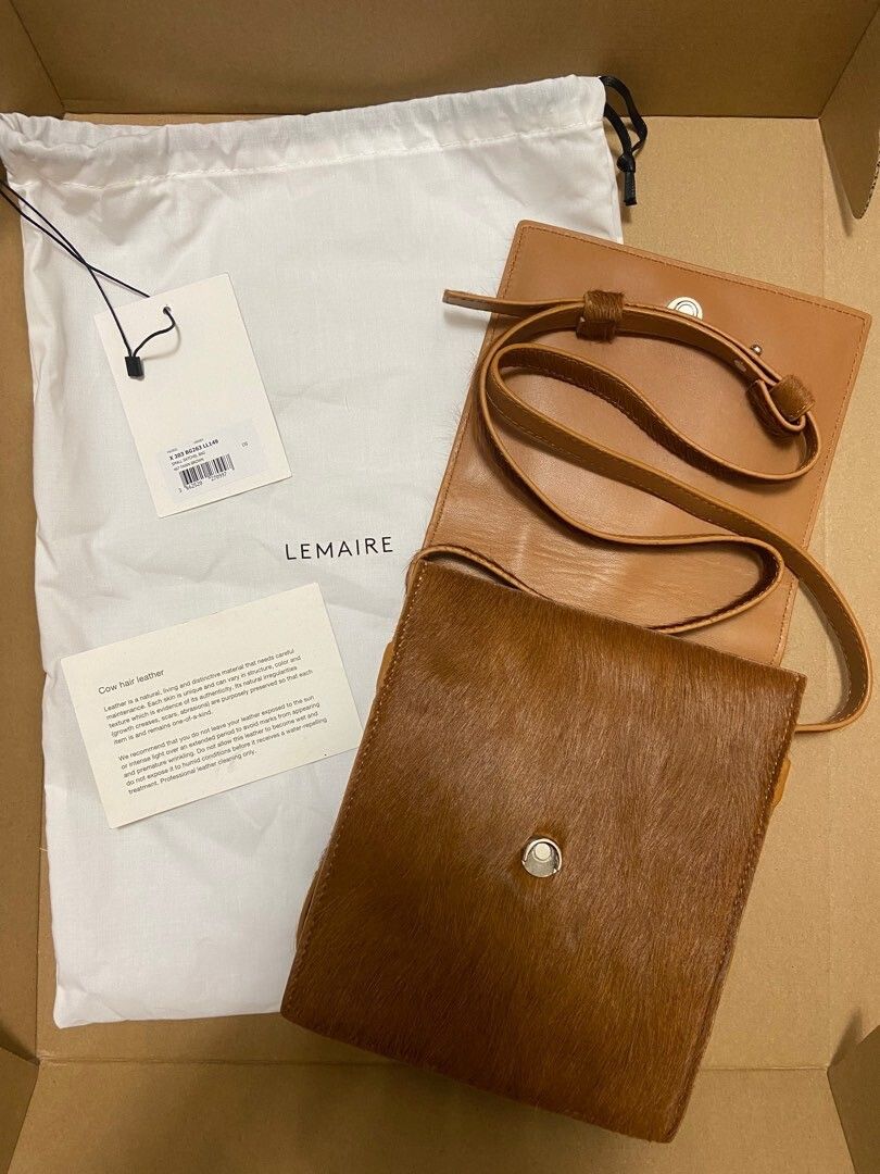 Pre-owned Lemaire Leather-paneled Cal-hair Crossbody Bag In Brown
